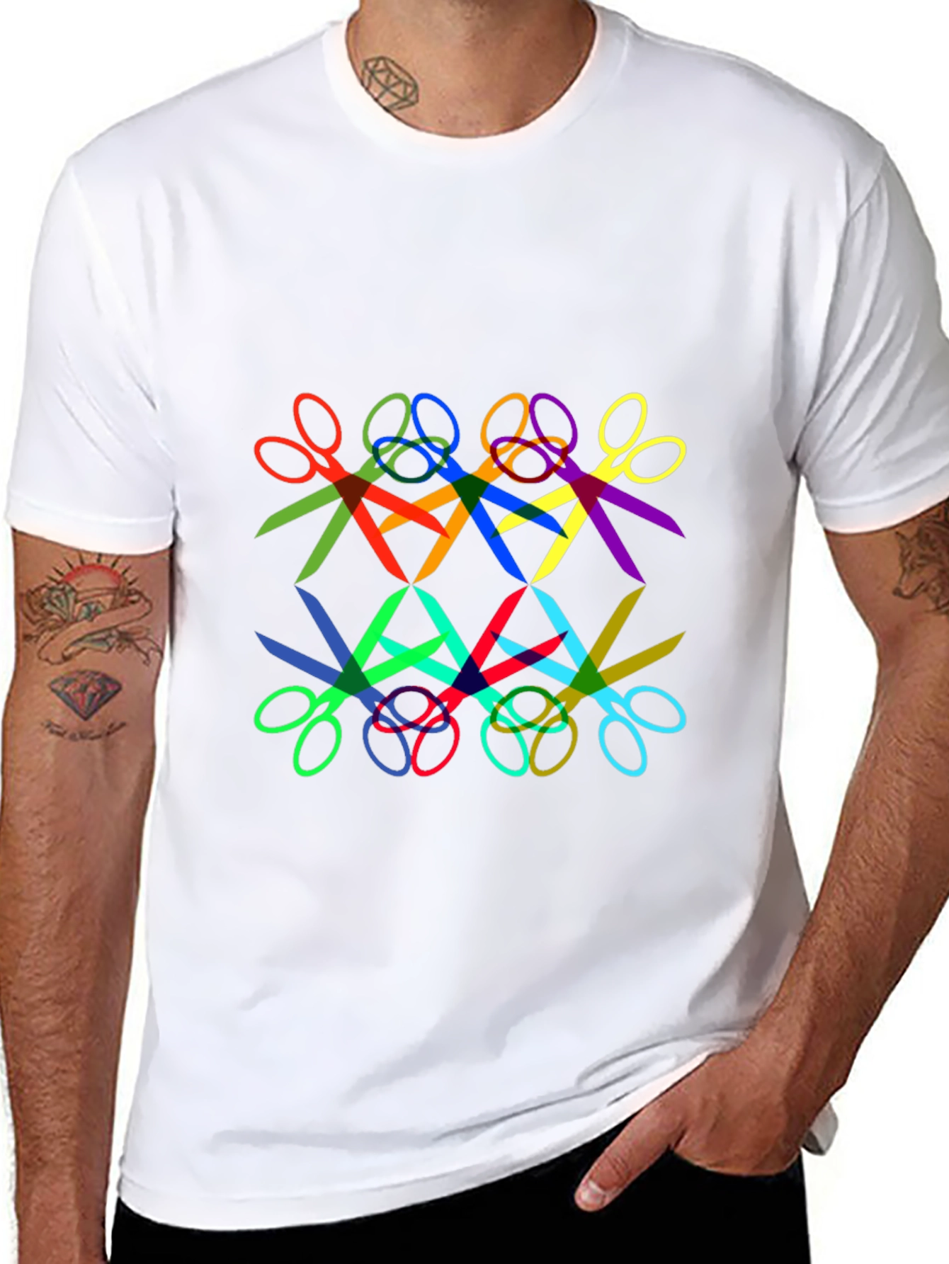Abstract Geometric Scissors Pattern Black T-Shirt
