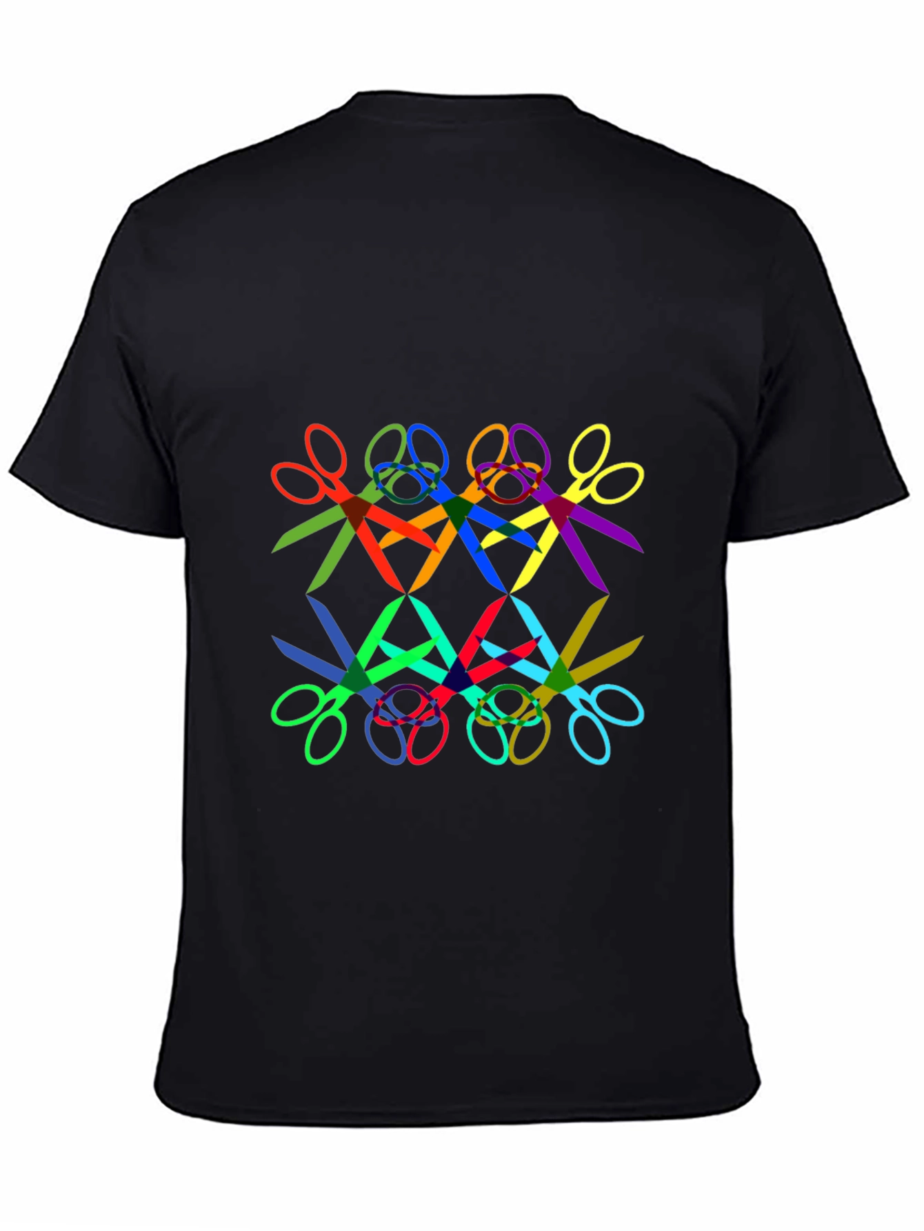 Abstract Geometric Scissors Pattern Black T-Shirt