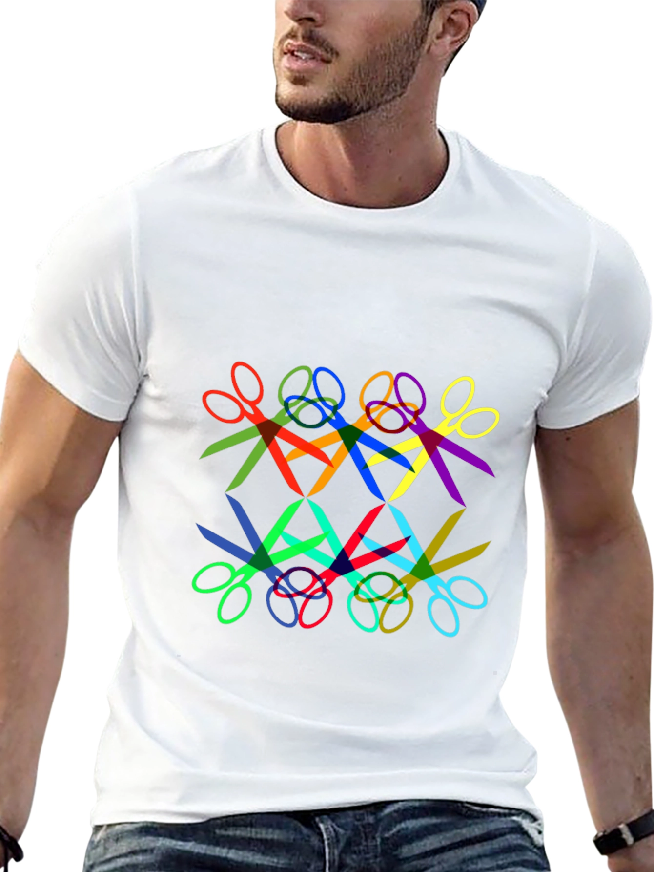Abstract Geometric Scissors Pattern Black T-Shirt