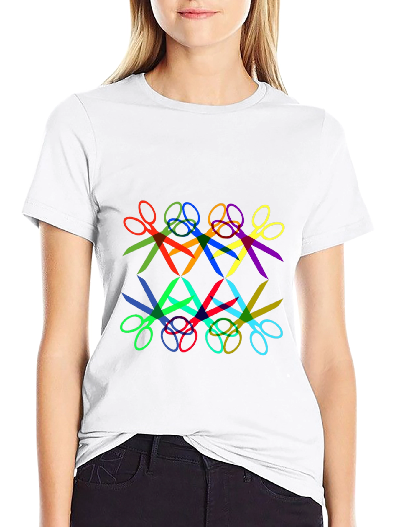 Abstract Geometric Scissors Pattern Black T-Shirt