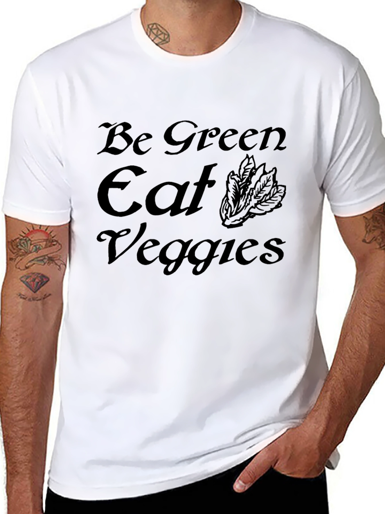 Be Green Eat Veggies Graphic Tee - Black