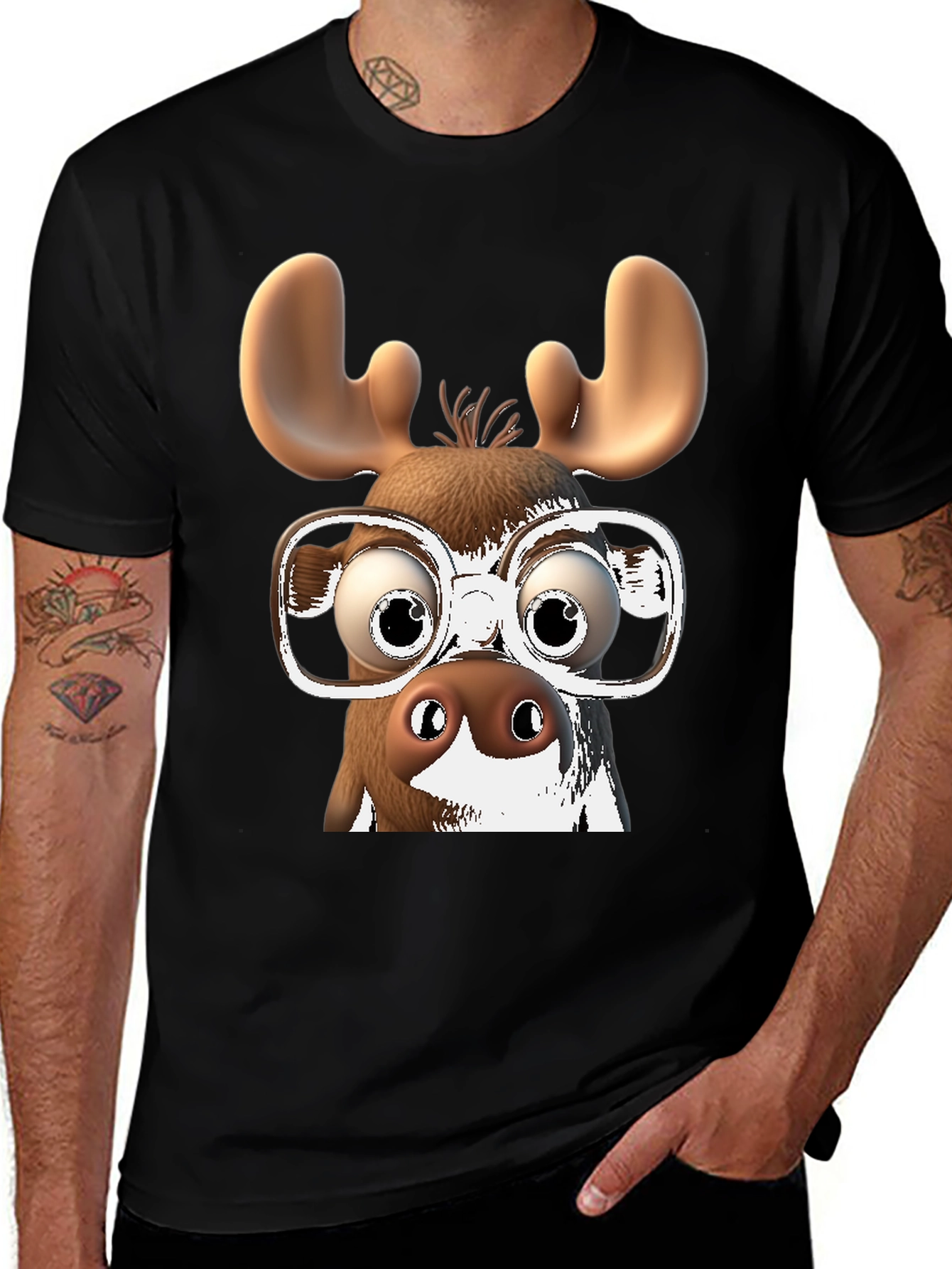 Funny Moose with Glasses Graphic Tee