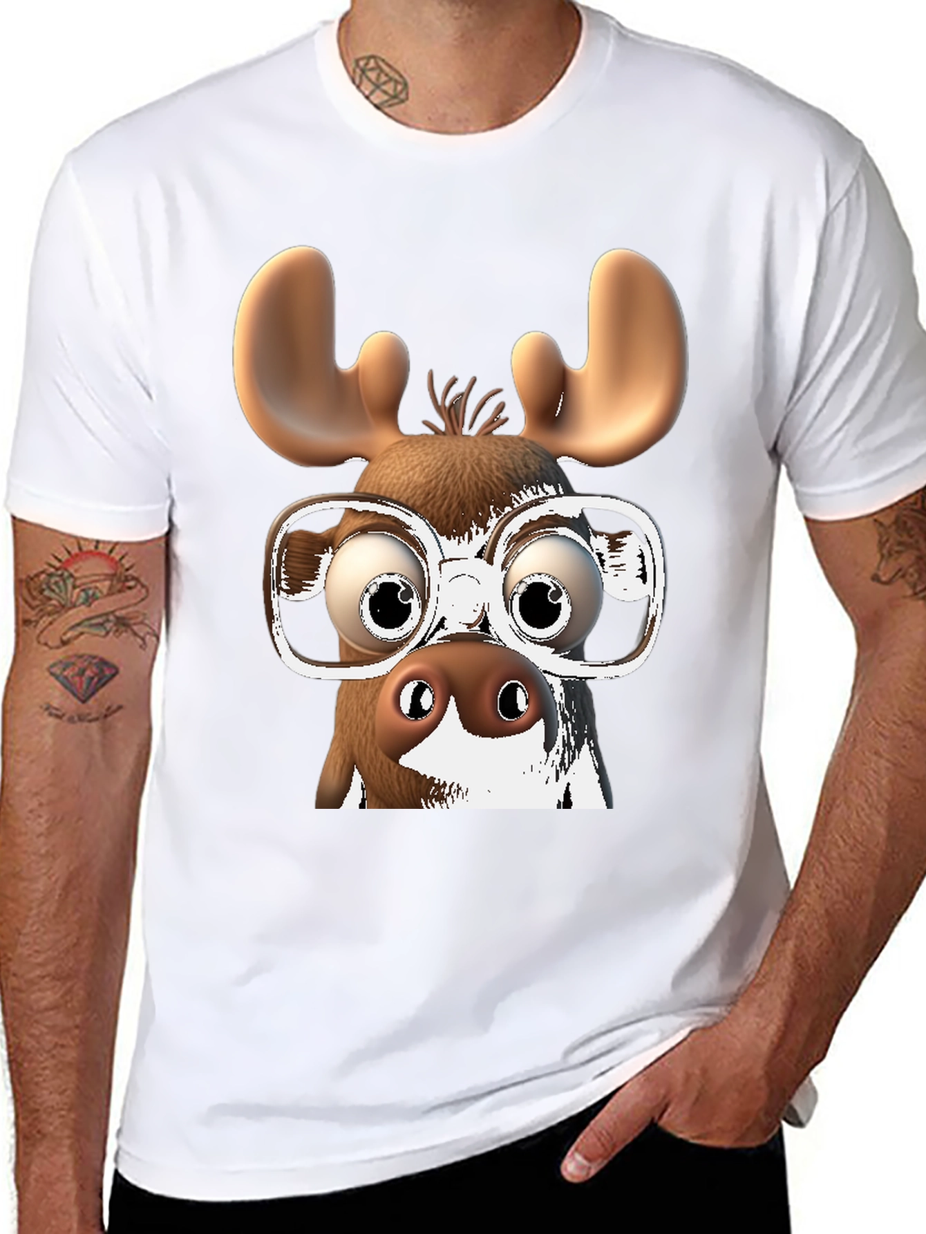 Funny Moose with Glasses Graphic Tee