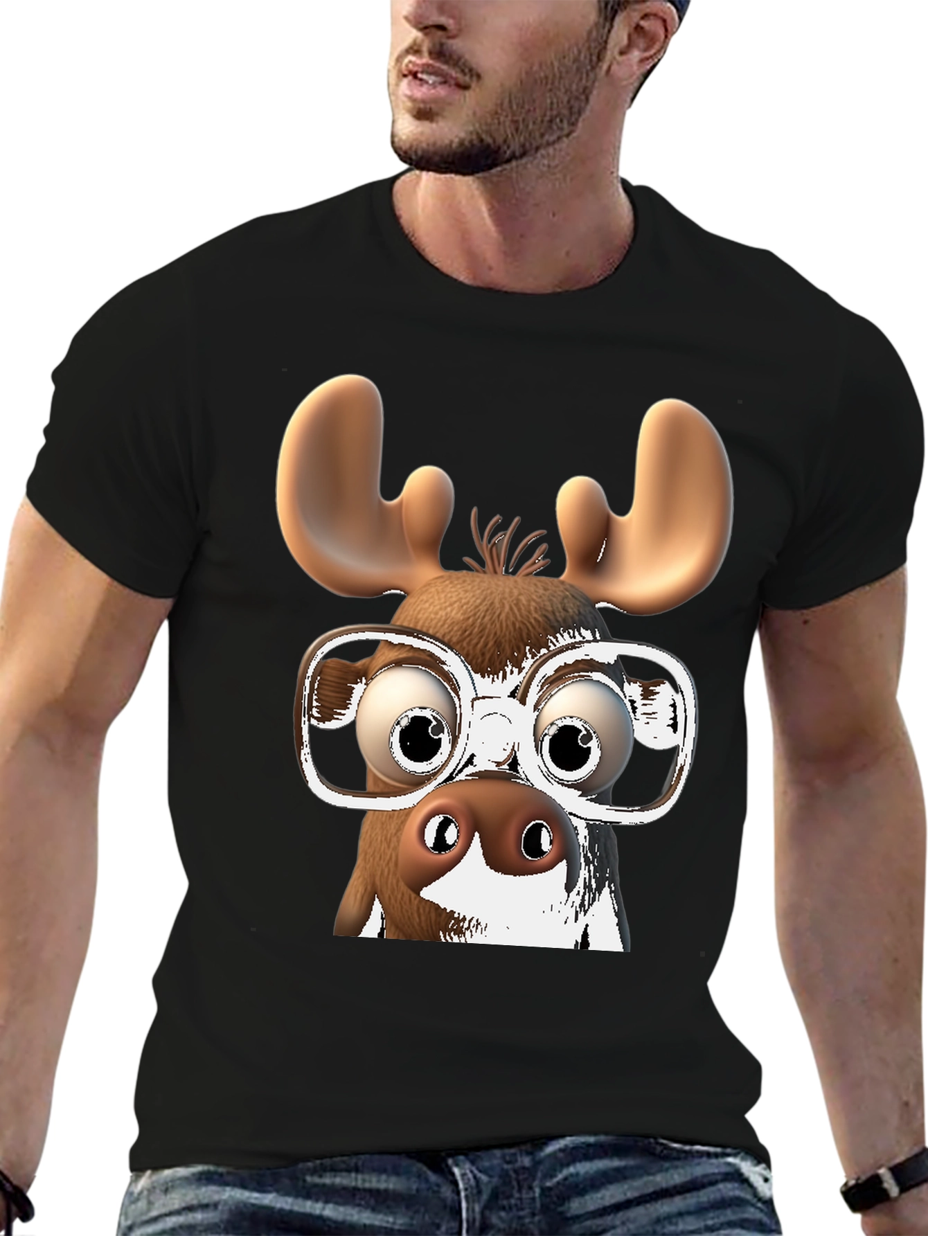 Funny Moose with Glasses Graphic Tee