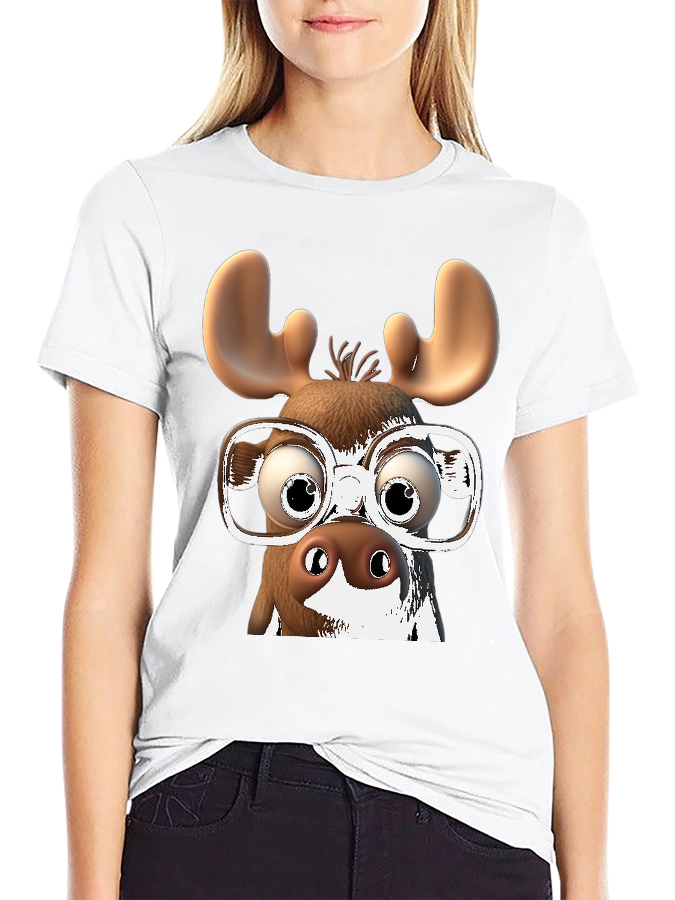 Funny Moose with Glasses Graphic Tee