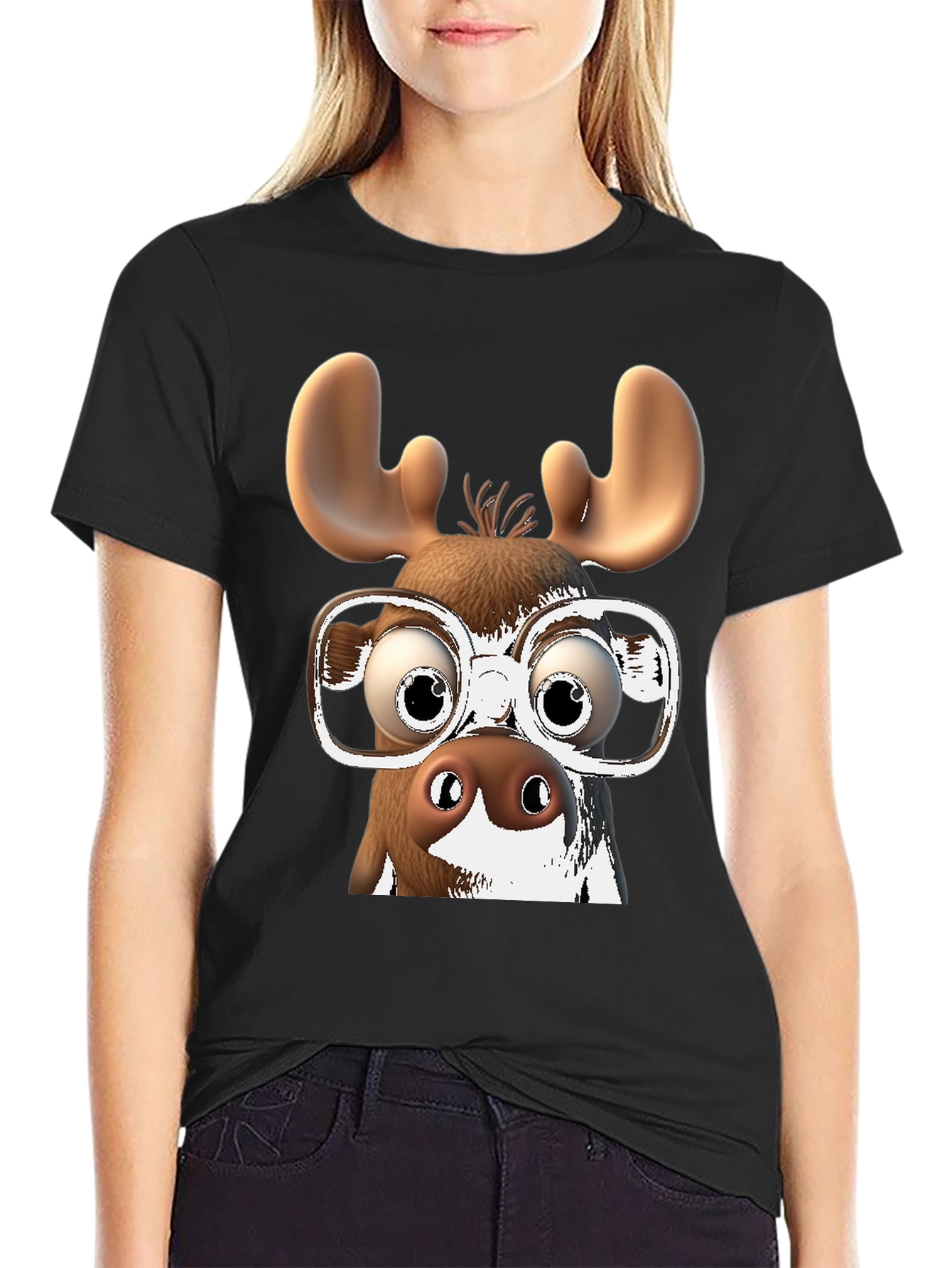 Funny Moose with Glasses Graphic Tee