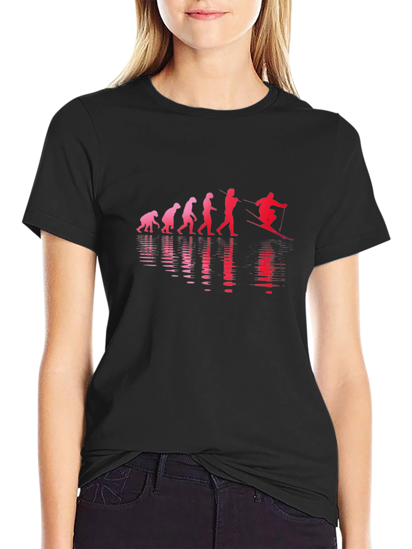 Evolution of Skiing Black T-Shirt