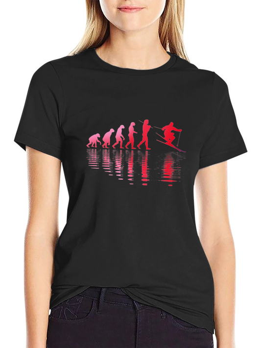 Evolution of Skiing Black T-Shirt