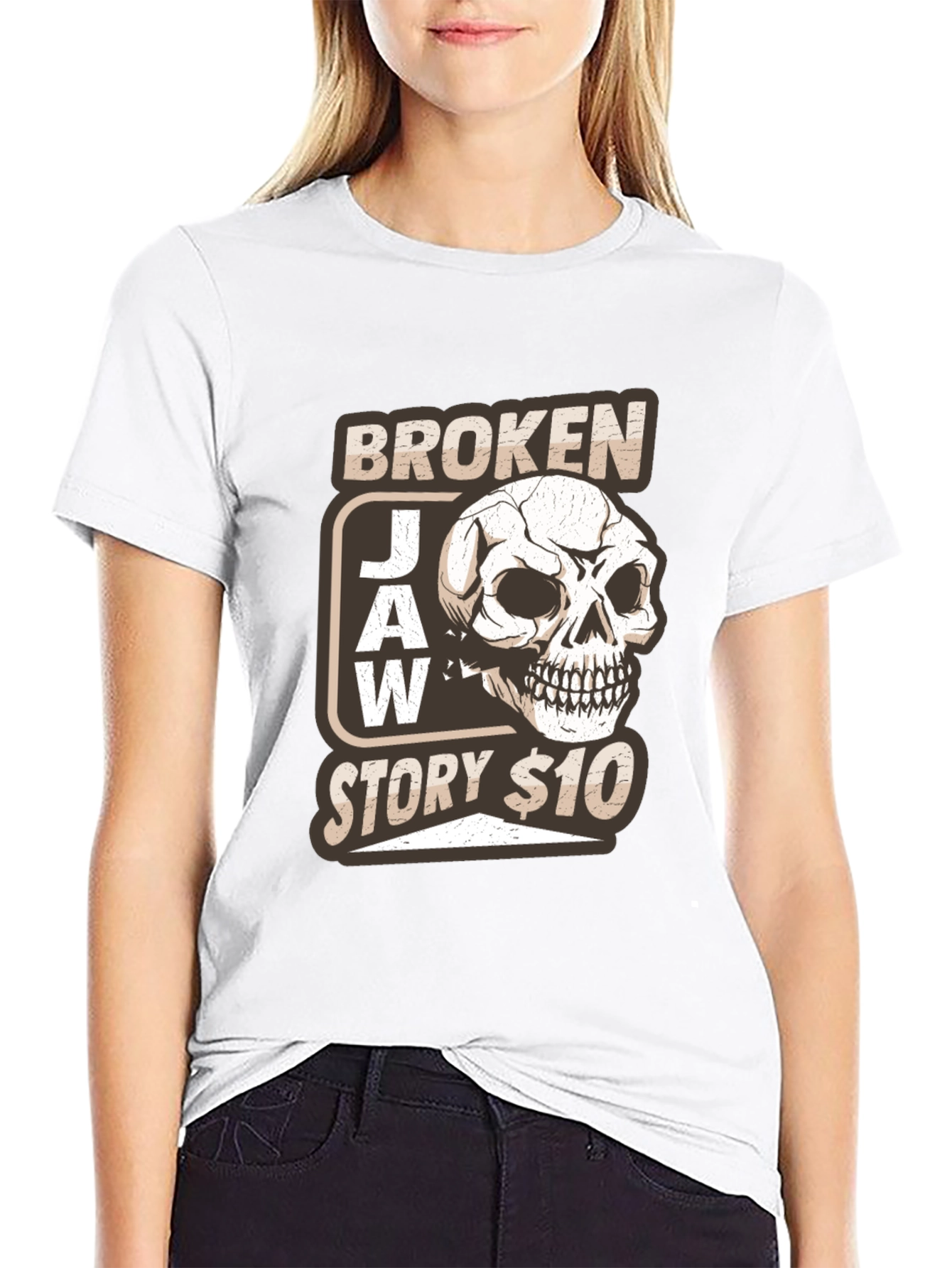 Broken Jaw Story Skull Graphic T-Shirt - Black