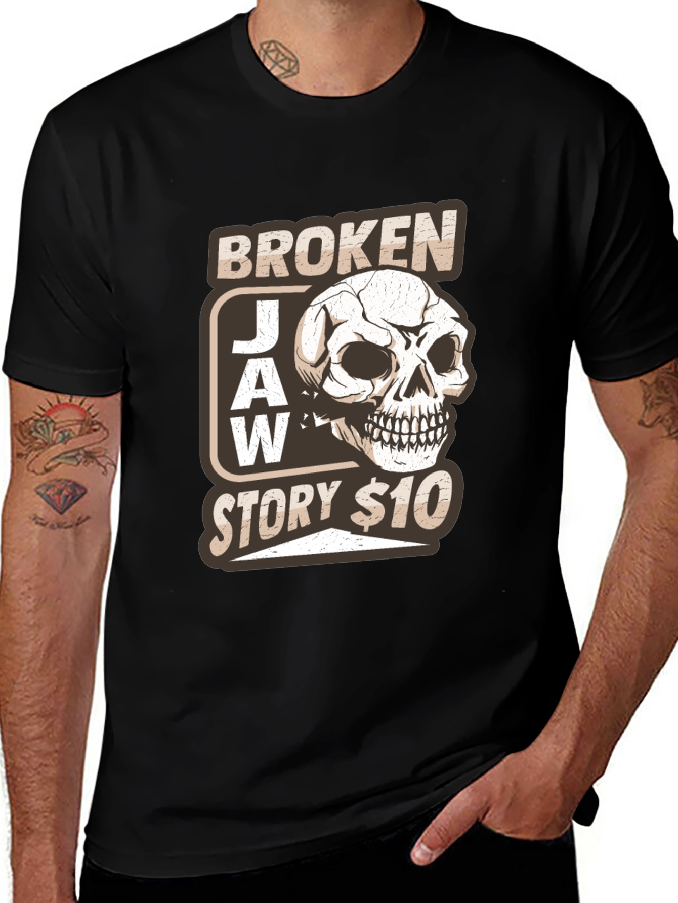 Broken Jaw Story Skull Graphic T-Shirt - Black