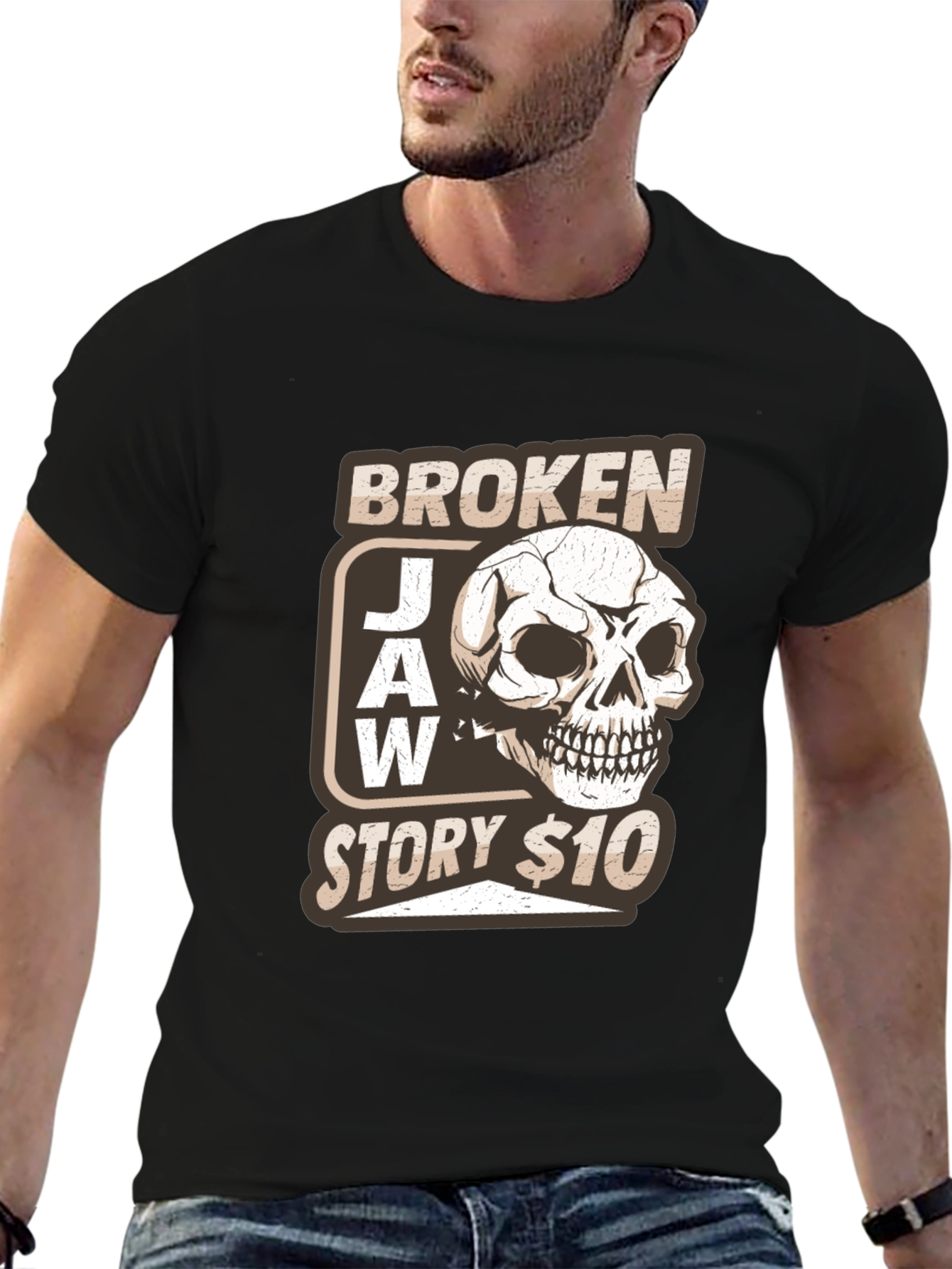 Broken Jaw Story Skull Graphic T-Shirt - Black