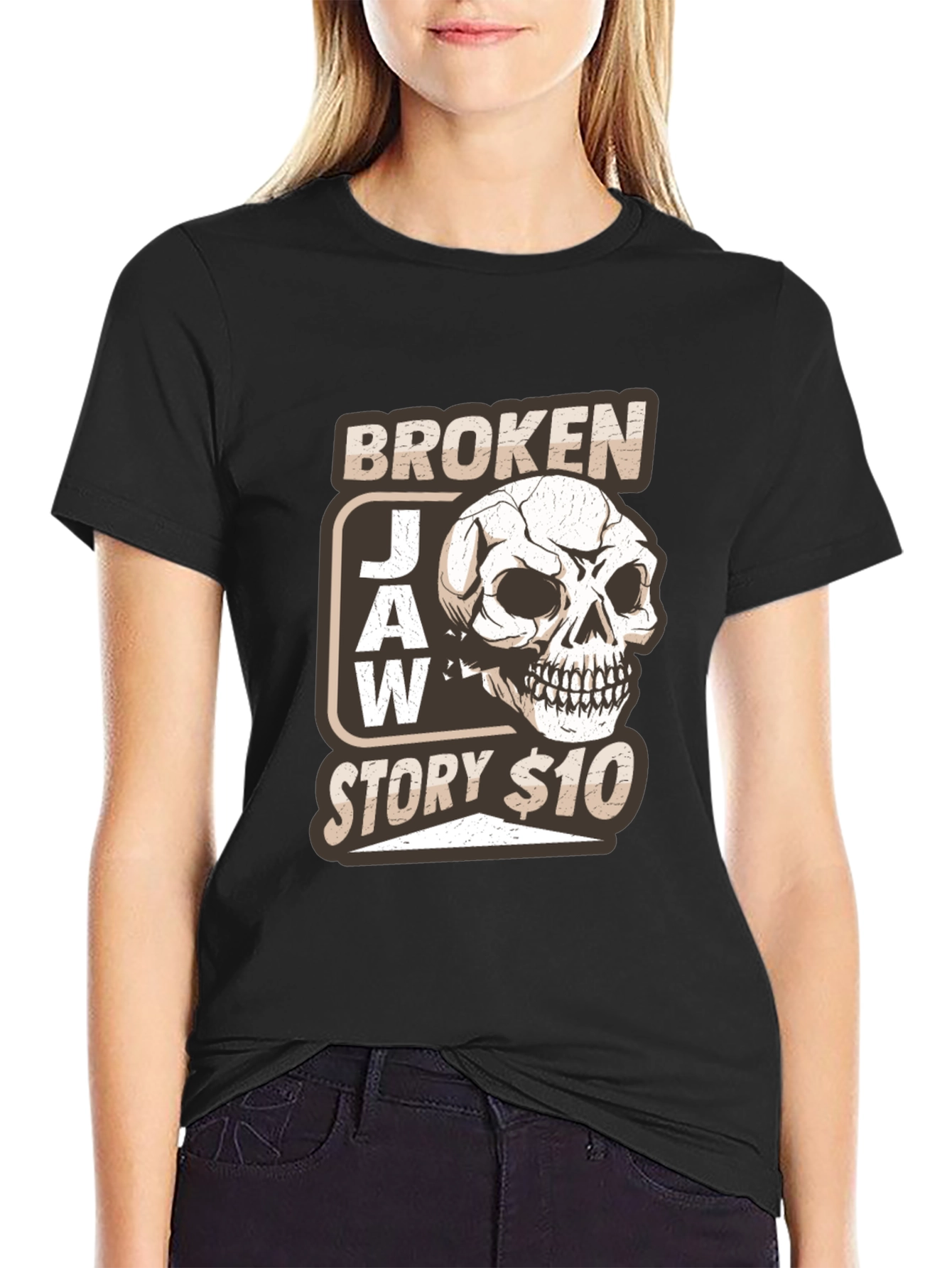 Broken Jaw Story Skull Graphic T-Shirt - Black