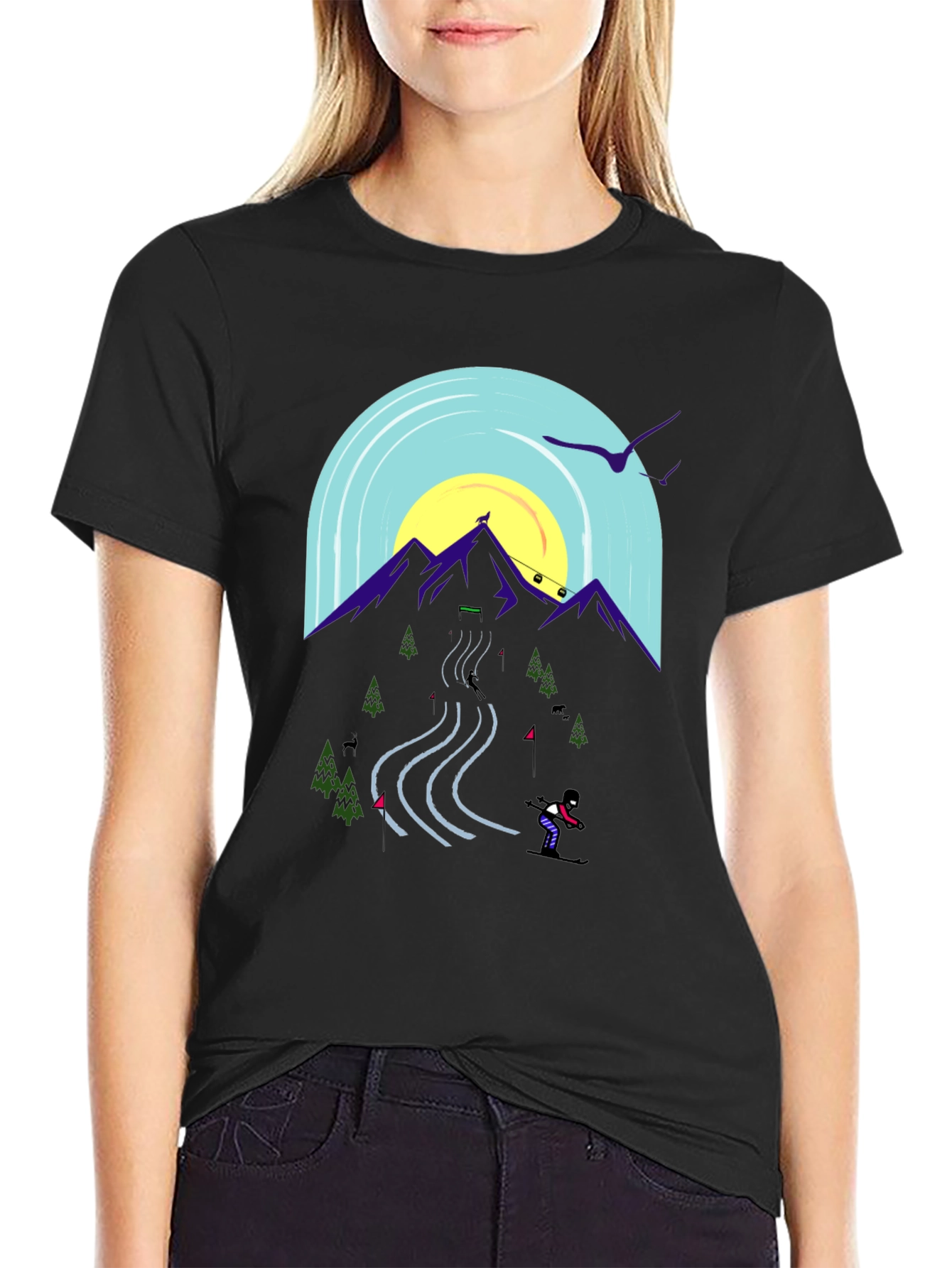 Mountain Ski Scene Graphic Tee