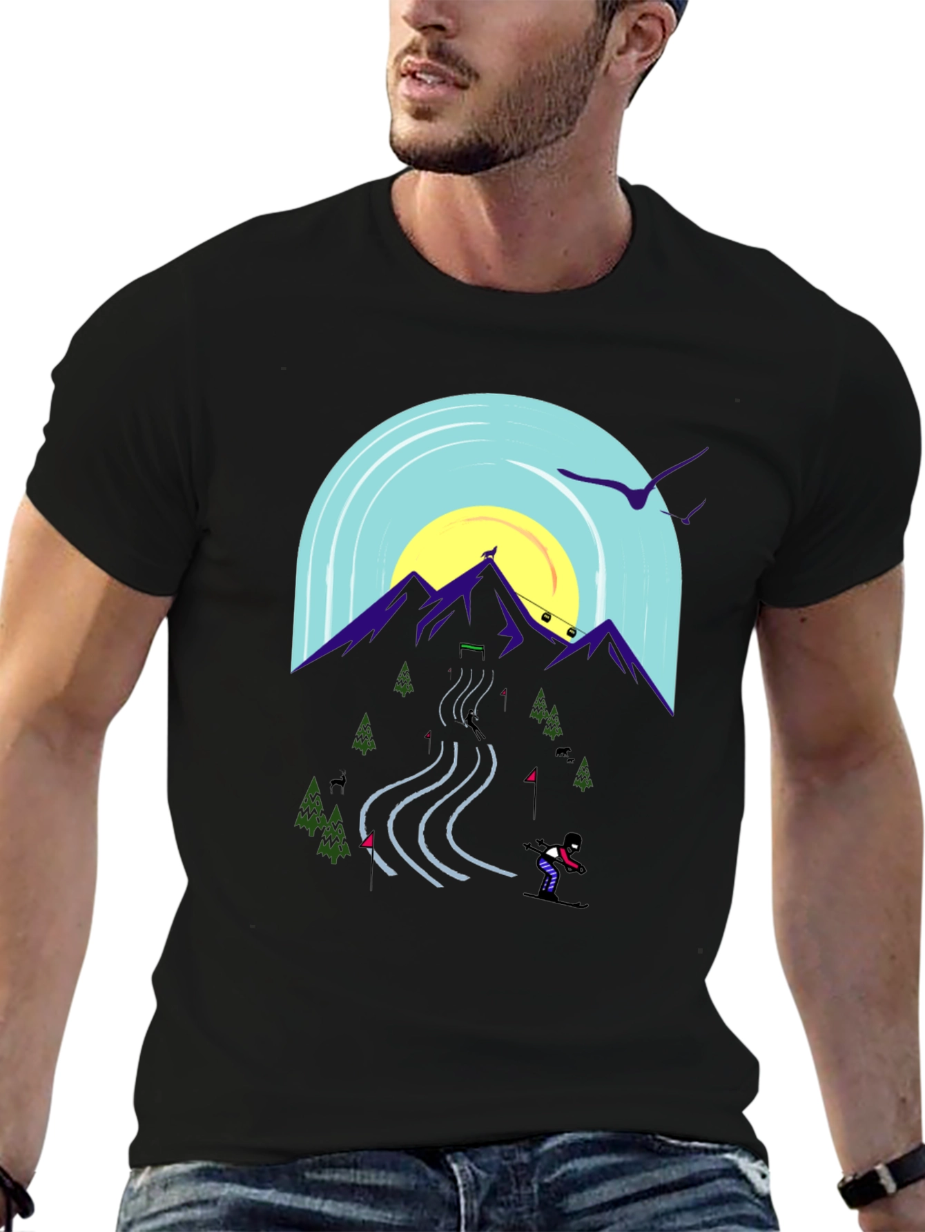 Mountain Ski Scene Graphic Tee