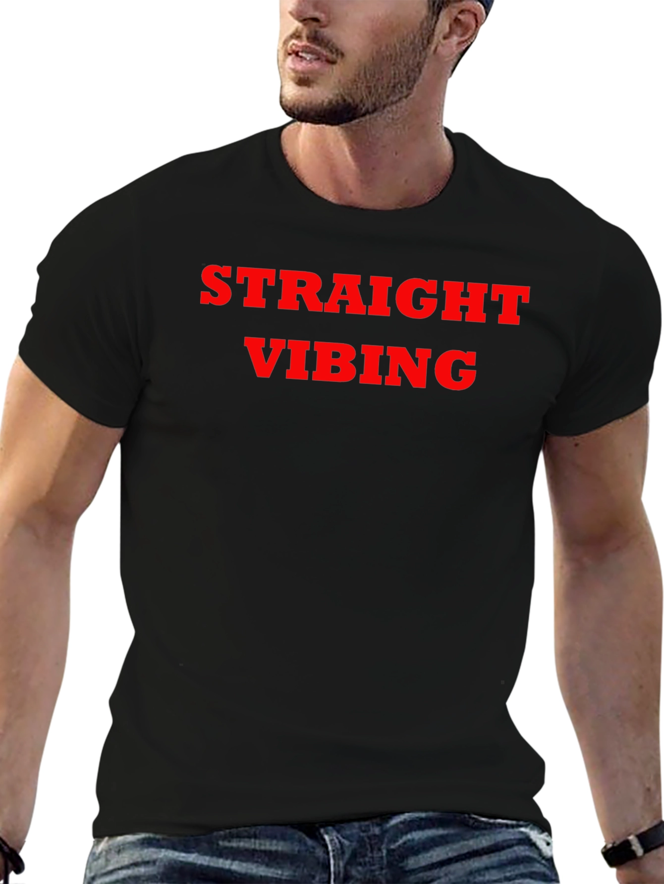 Straight Vibing Graphic Tee - Black Cotton Blend Shirt