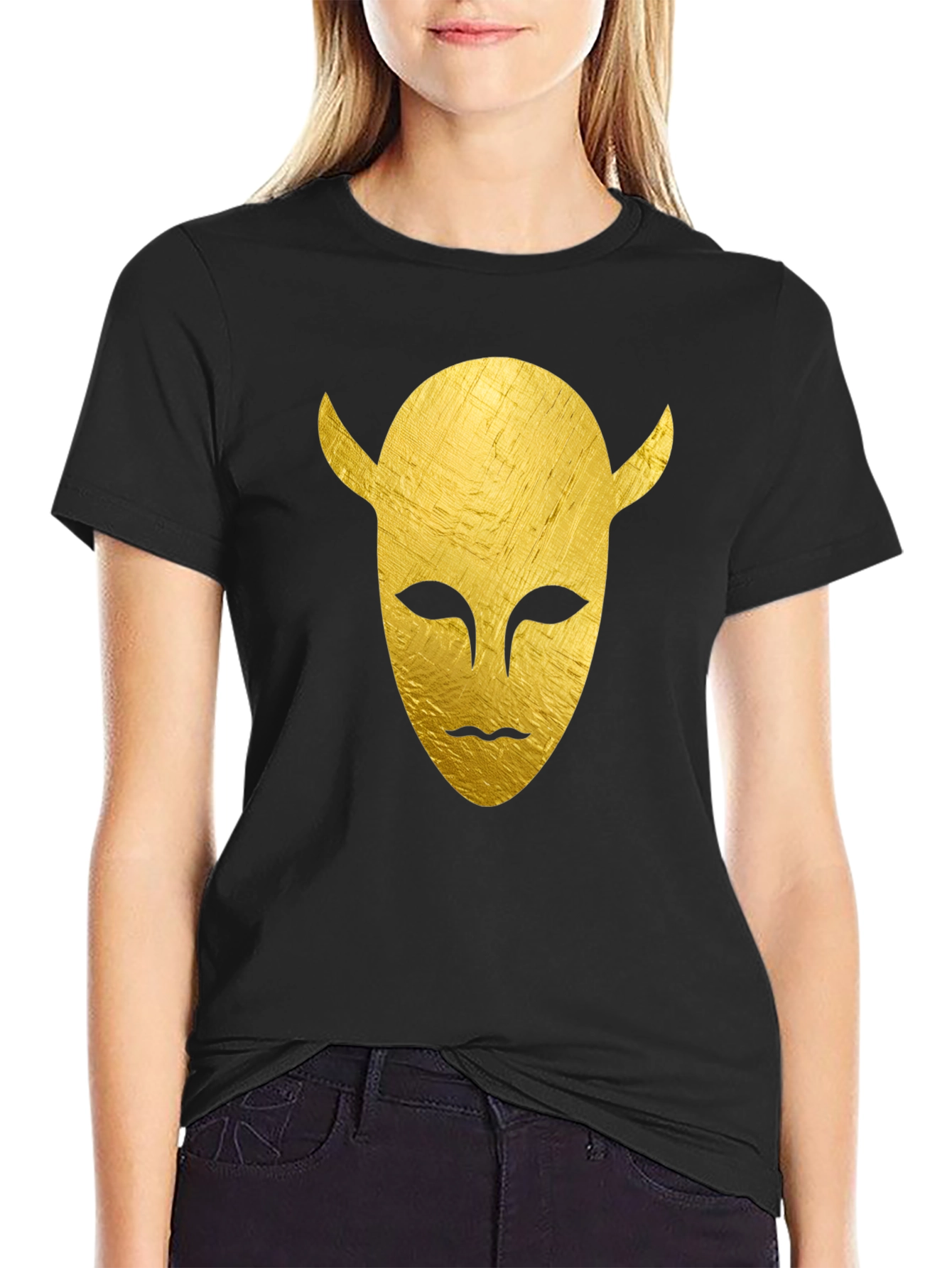 Golden Horned Mask Graphic Tee - Black T-Shirt