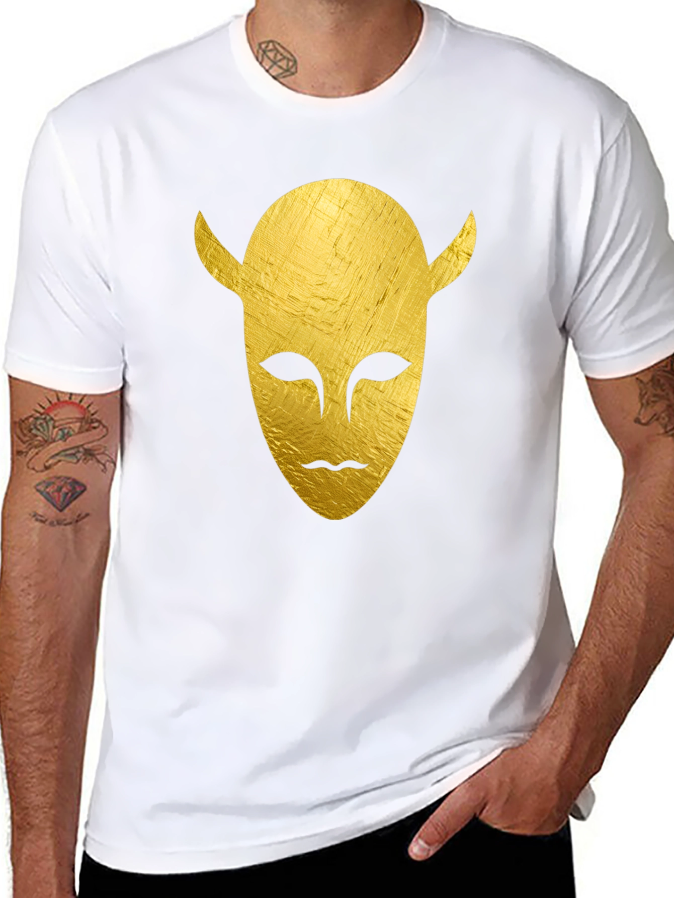 Golden Horned Mask Graphic Tee - Black T-Shirt