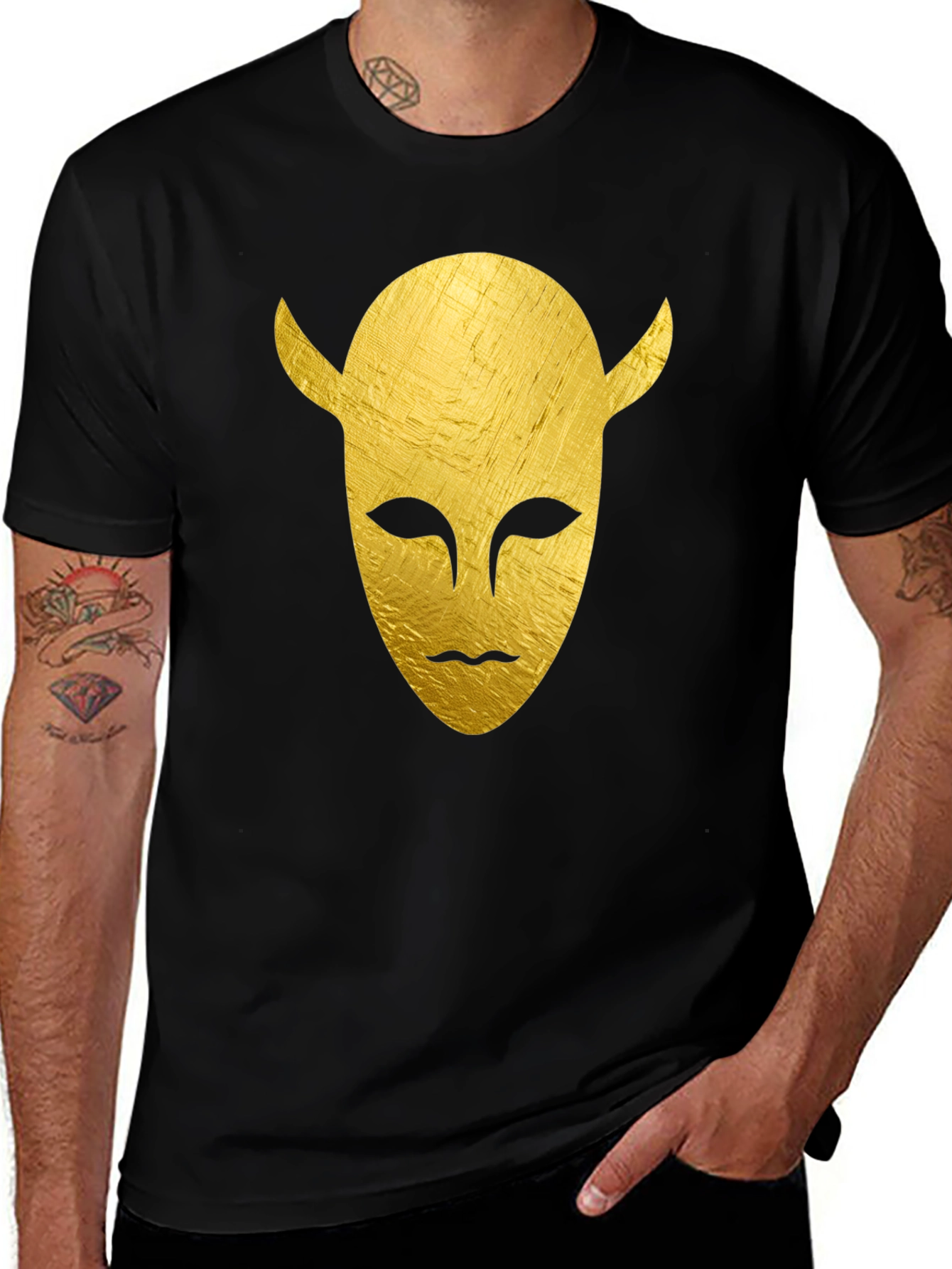 Golden Horned Mask Graphic Tee - Black T-Shirt