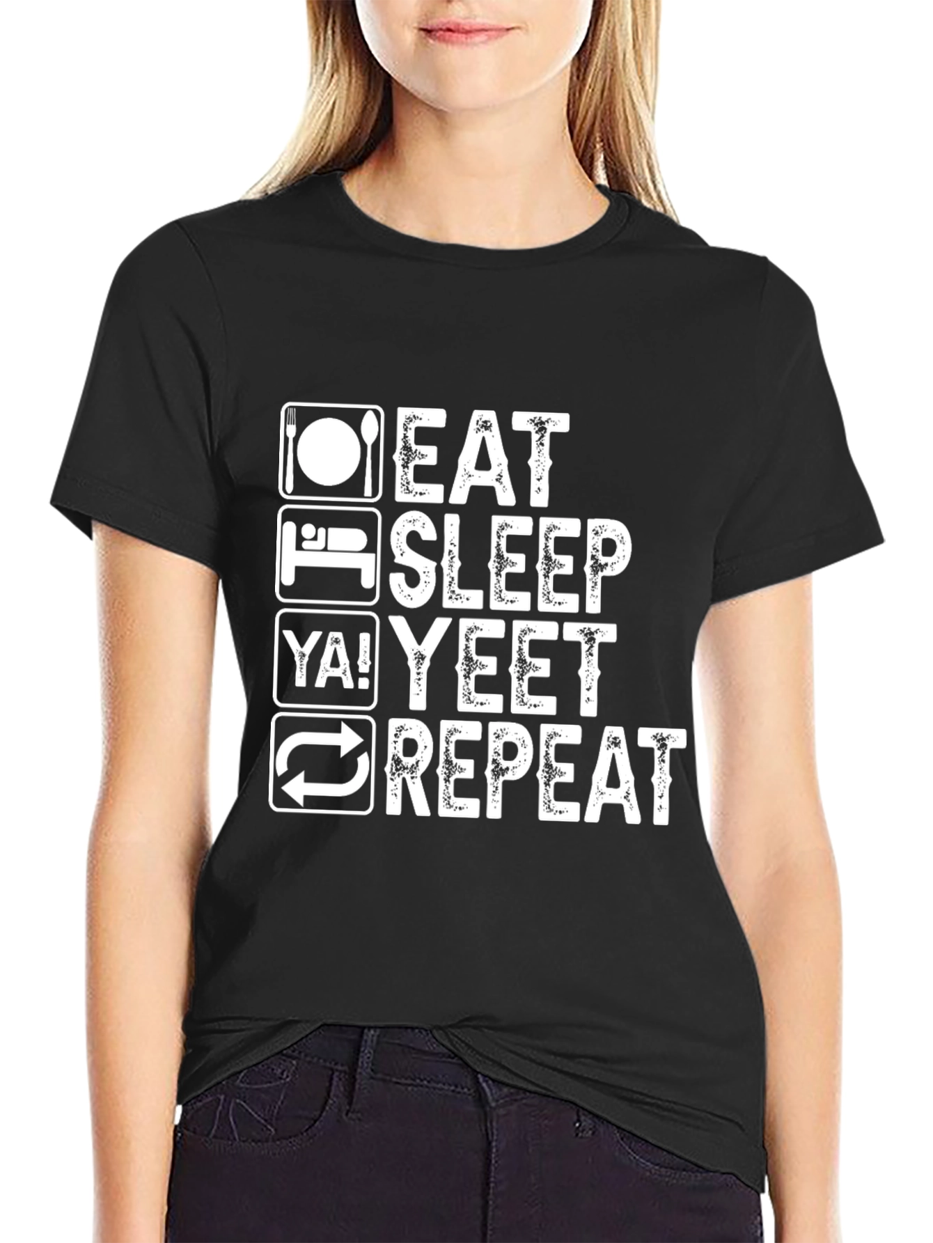 Eat Sleep YA! Yeet Repeat Black Graphic Tee
