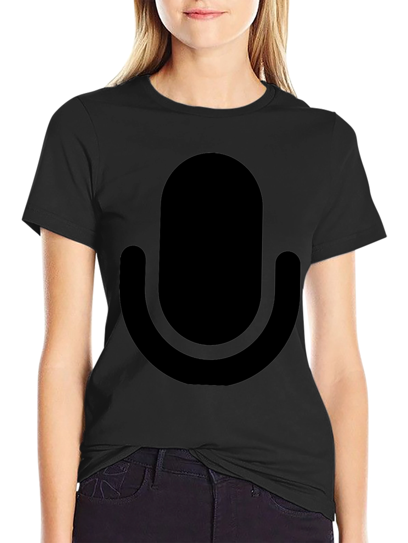 Minimalist Microphone Graphic T-Shirt - Black
