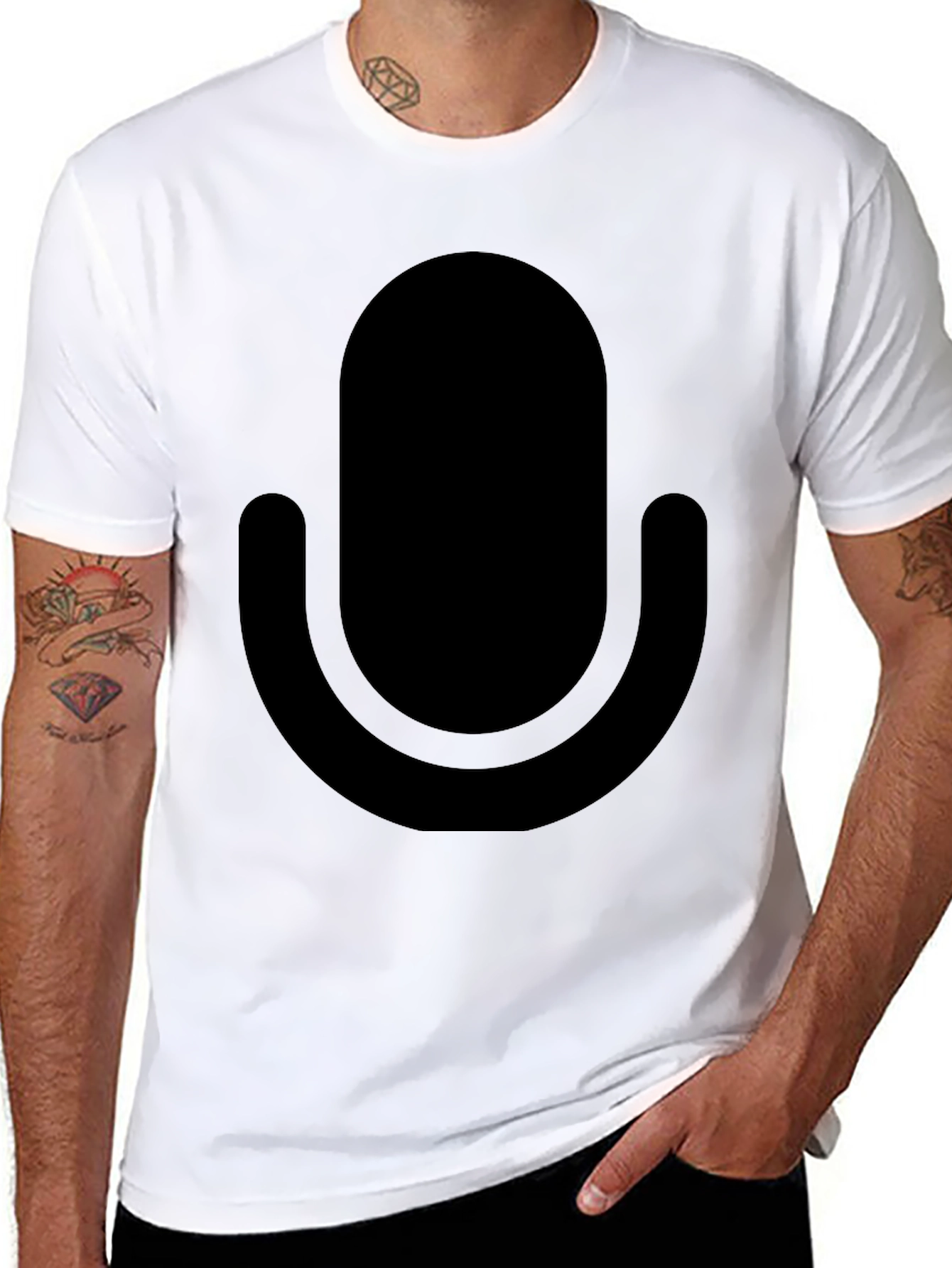 Minimalist Microphone Graphic T-Shirt - Black