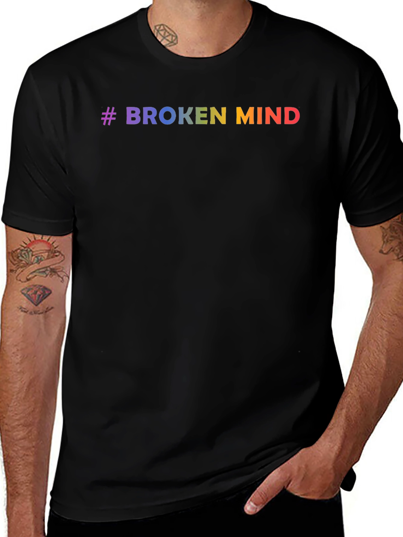 #Broken Mind Rainbow Graphic Tee - Black T-Shirt