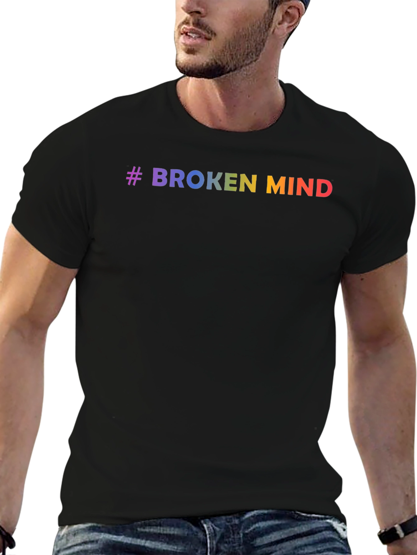 #Broken Mind Rainbow Graphic Tee - Black T-Shirt
