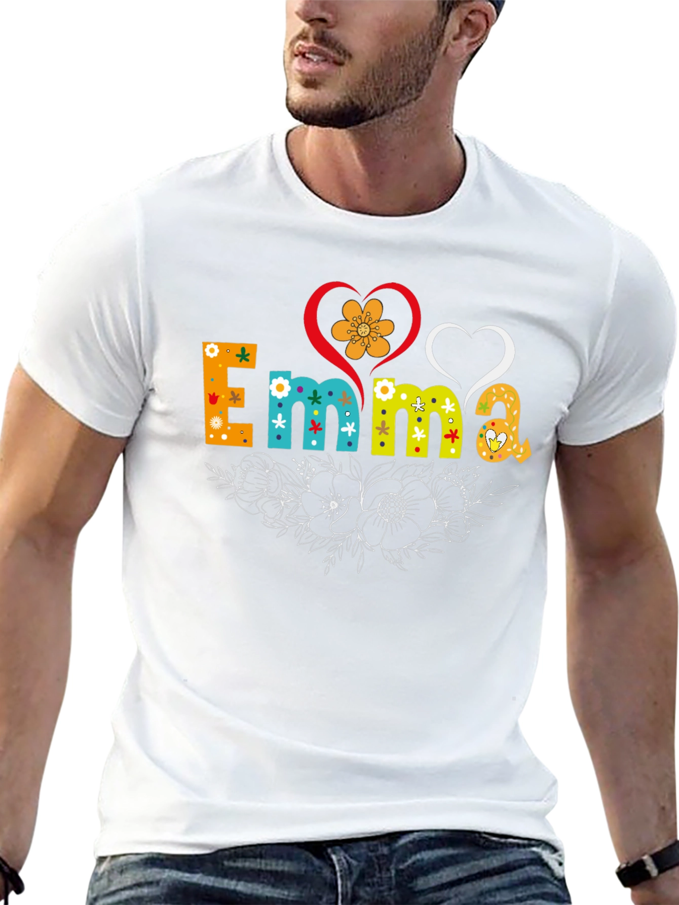 Emma Floral Heart T-Shirt - Custom Name Tee