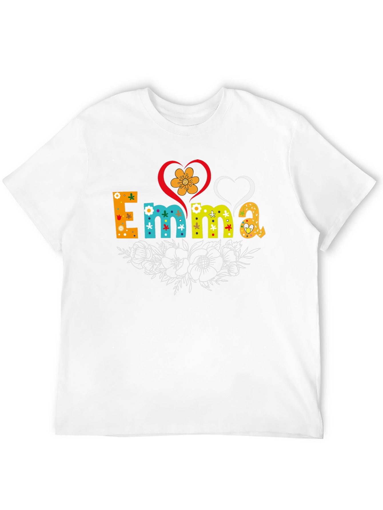 Emma Floral Heart T-Shirt - Custom Name Tee