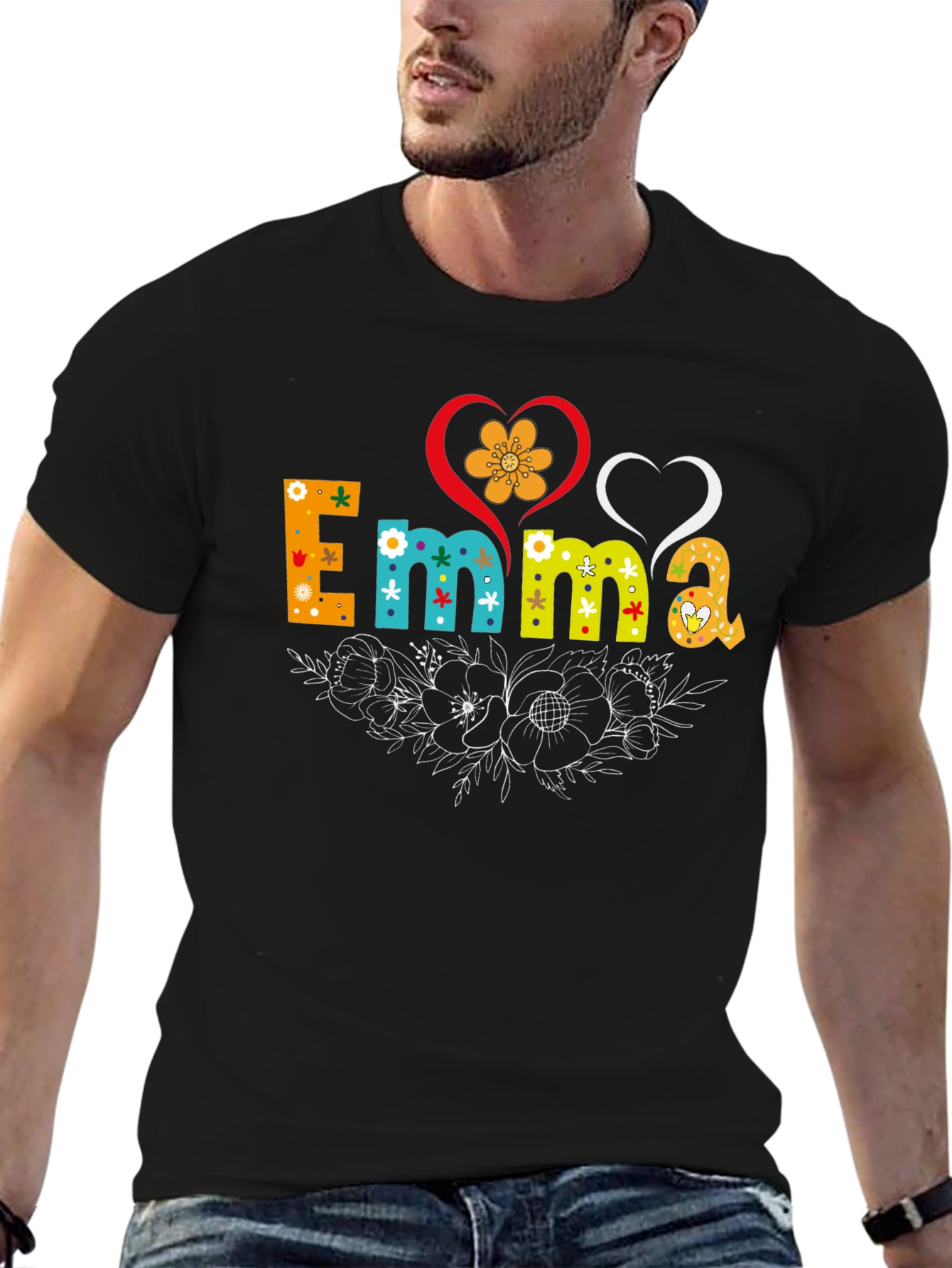 Emma Floral Heart T-Shirt - Custom Name Tee