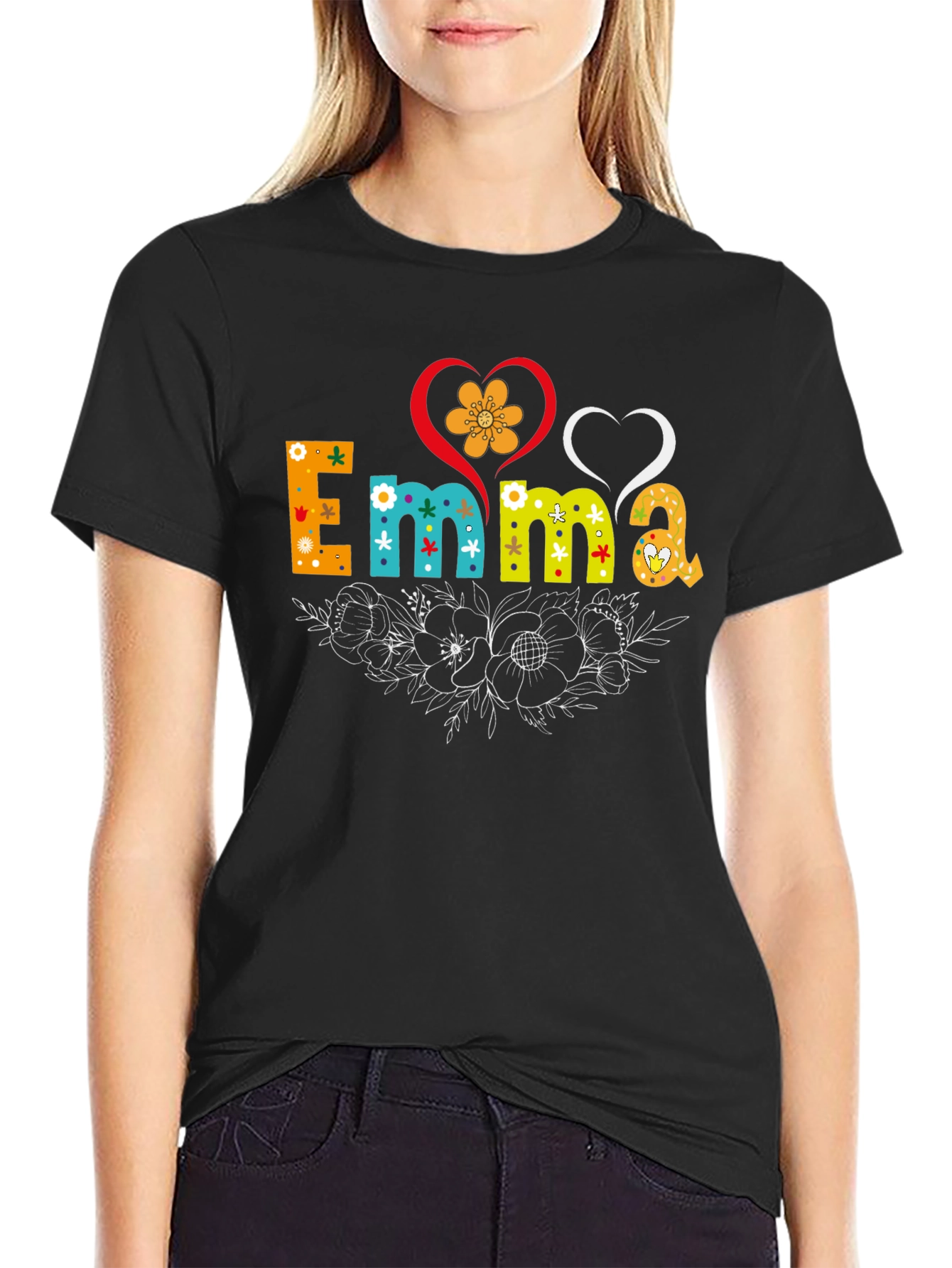Emma Floral Heart T-Shirt - Custom Name Tee