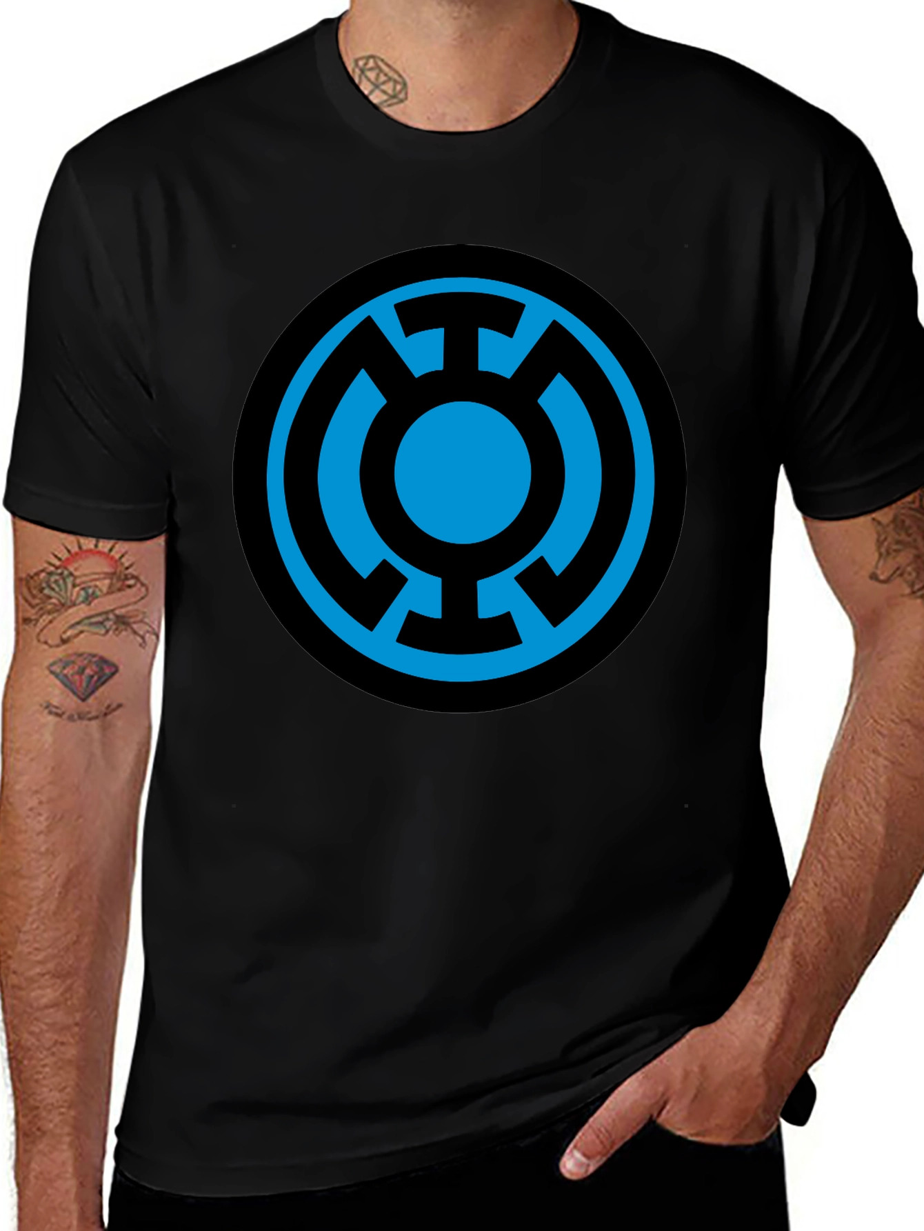 Blue Lantern Symbol Black T-Shirt