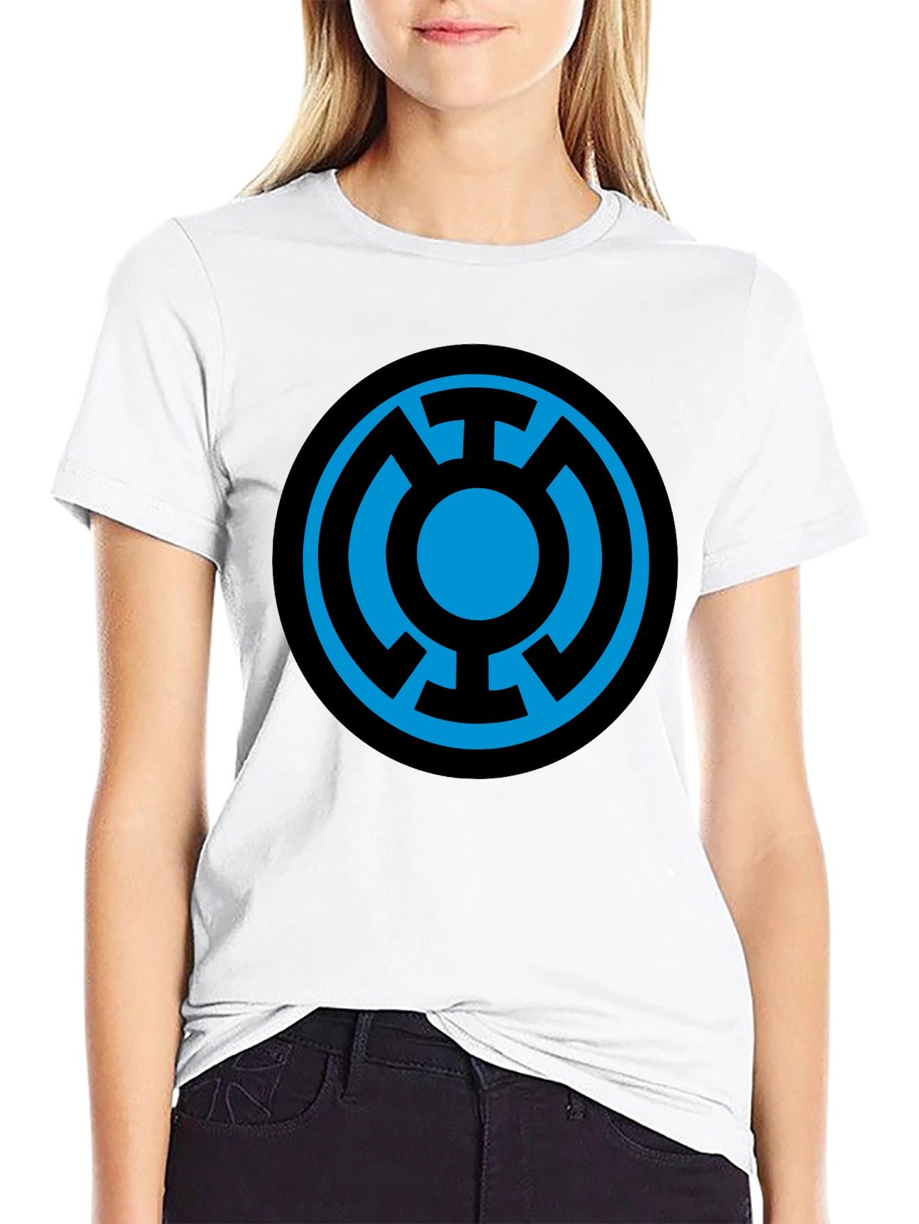 Blue Lantern Symbol Black T-Shirt