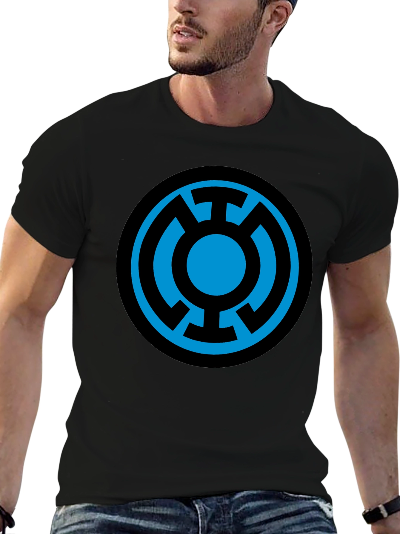 Blue Lantern Symbol Black T-Shirt