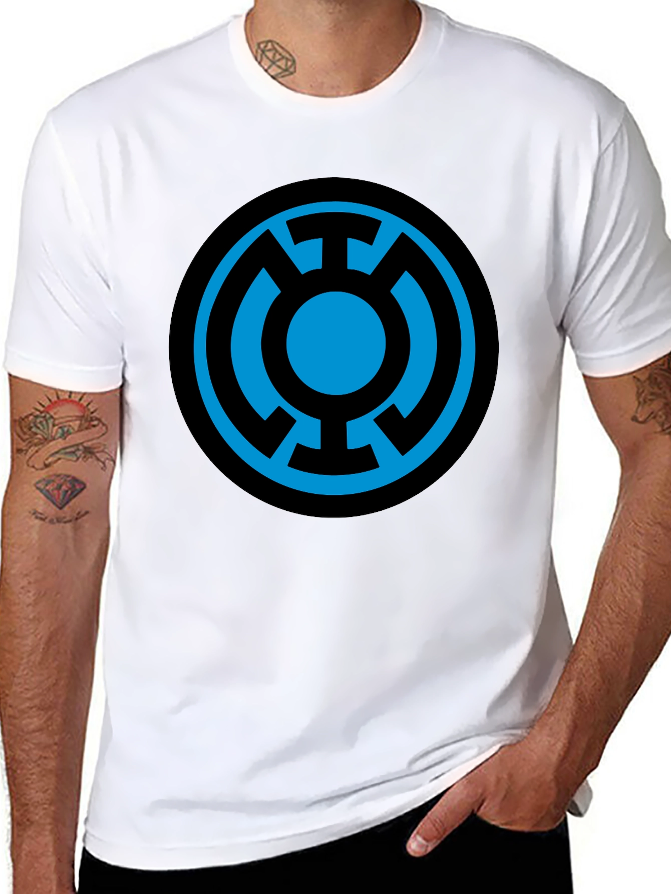 Blue Lantern Symbol Black T-Shirt