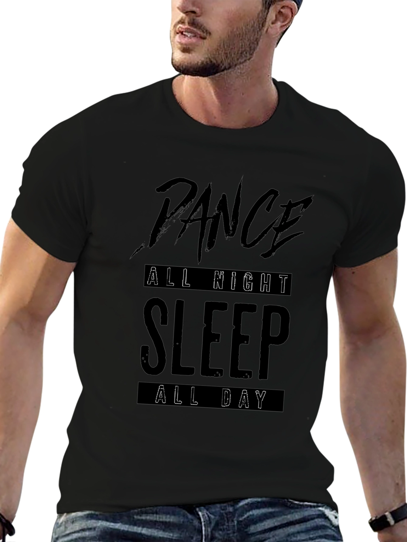 Dance All Night Sleep All Day Black Graphic Tee