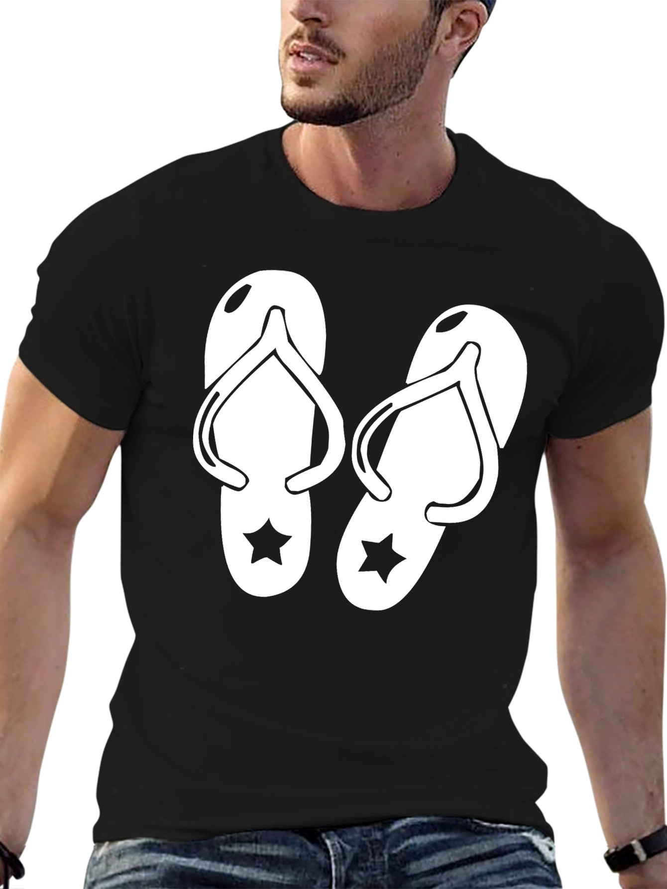 Flip Flop Graphic T-Shirt - Black Cotton Tee