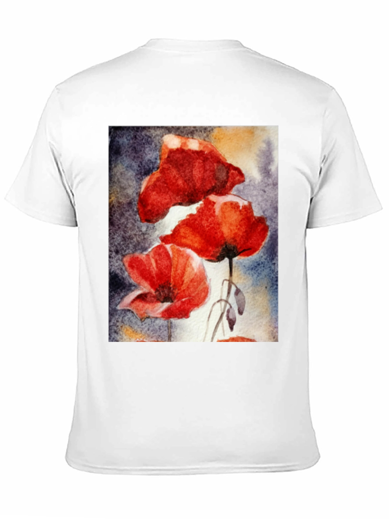 Floral Art Black T-Shirt - Vibrant Poppy Design