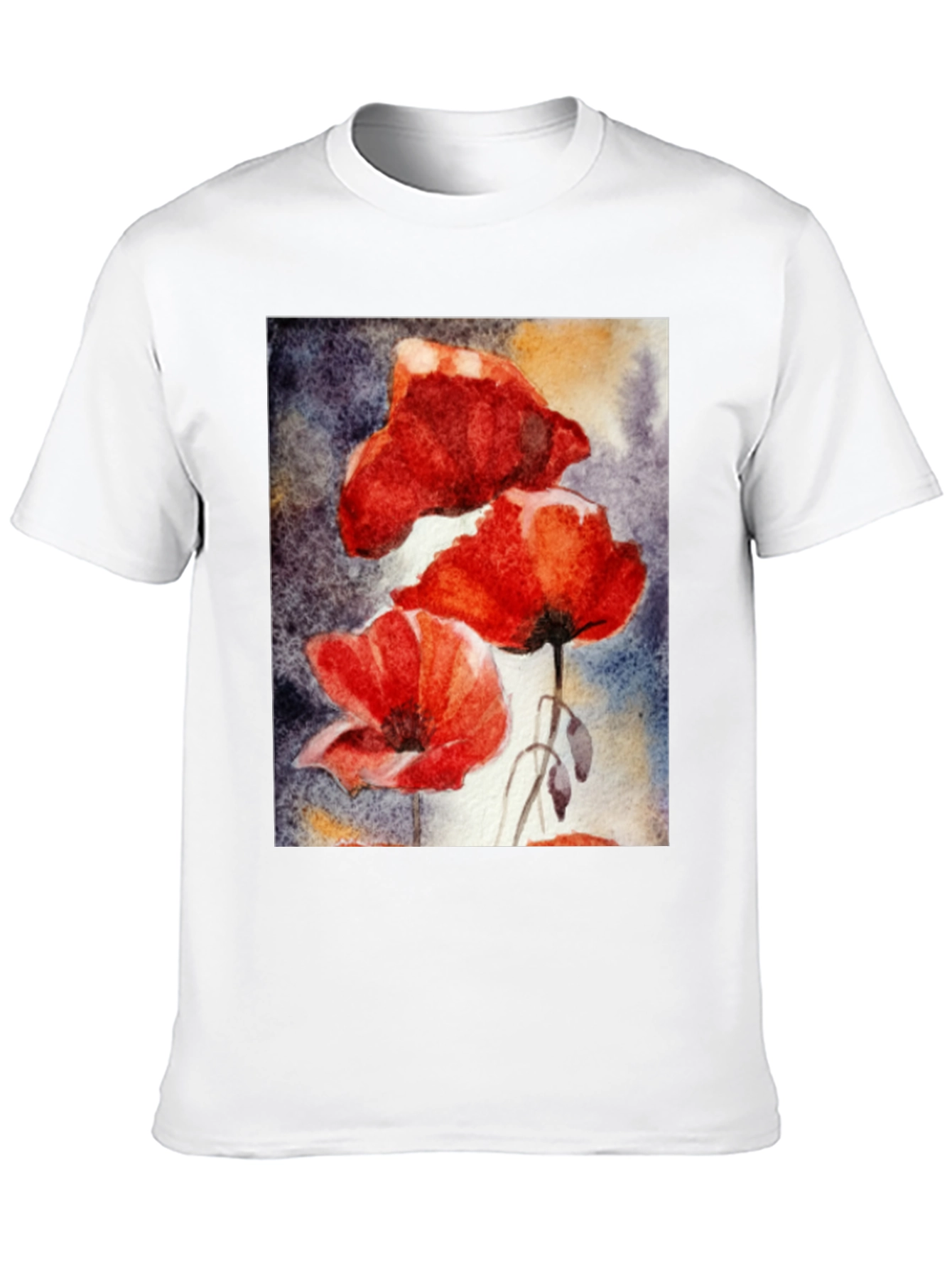 Floral Art Black T-Shirt - Vibrant Poppy Design