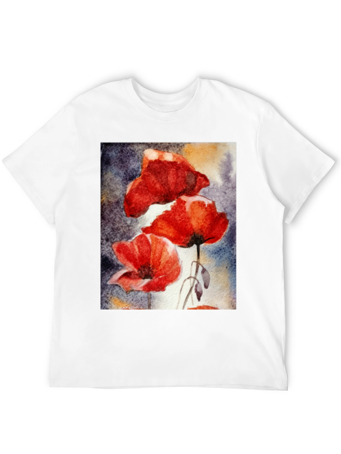 Floral Art Black T-Shirt - Vibrant Poppy Design