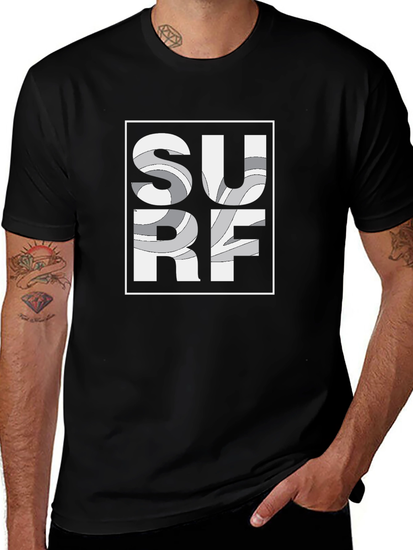 Surf Design Graphic Tee - Black Short Sleeve
