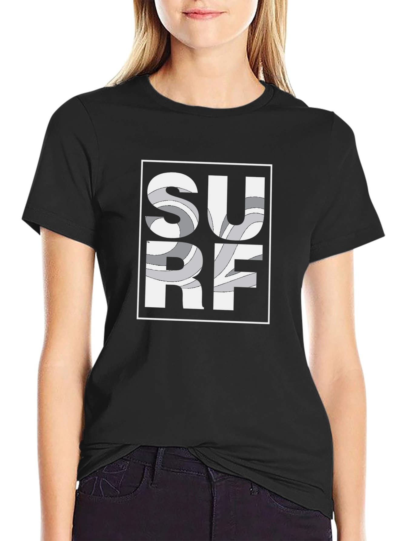 Surf Design Graphic Tee - Black Short Sleeve