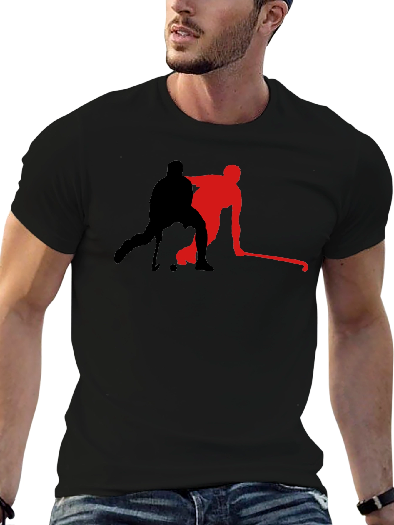 Hockey Player Graphic Tee - Black
