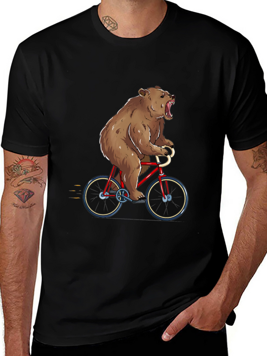 Bear on Bike Graphic Tee - Funny Animal T-Shirt