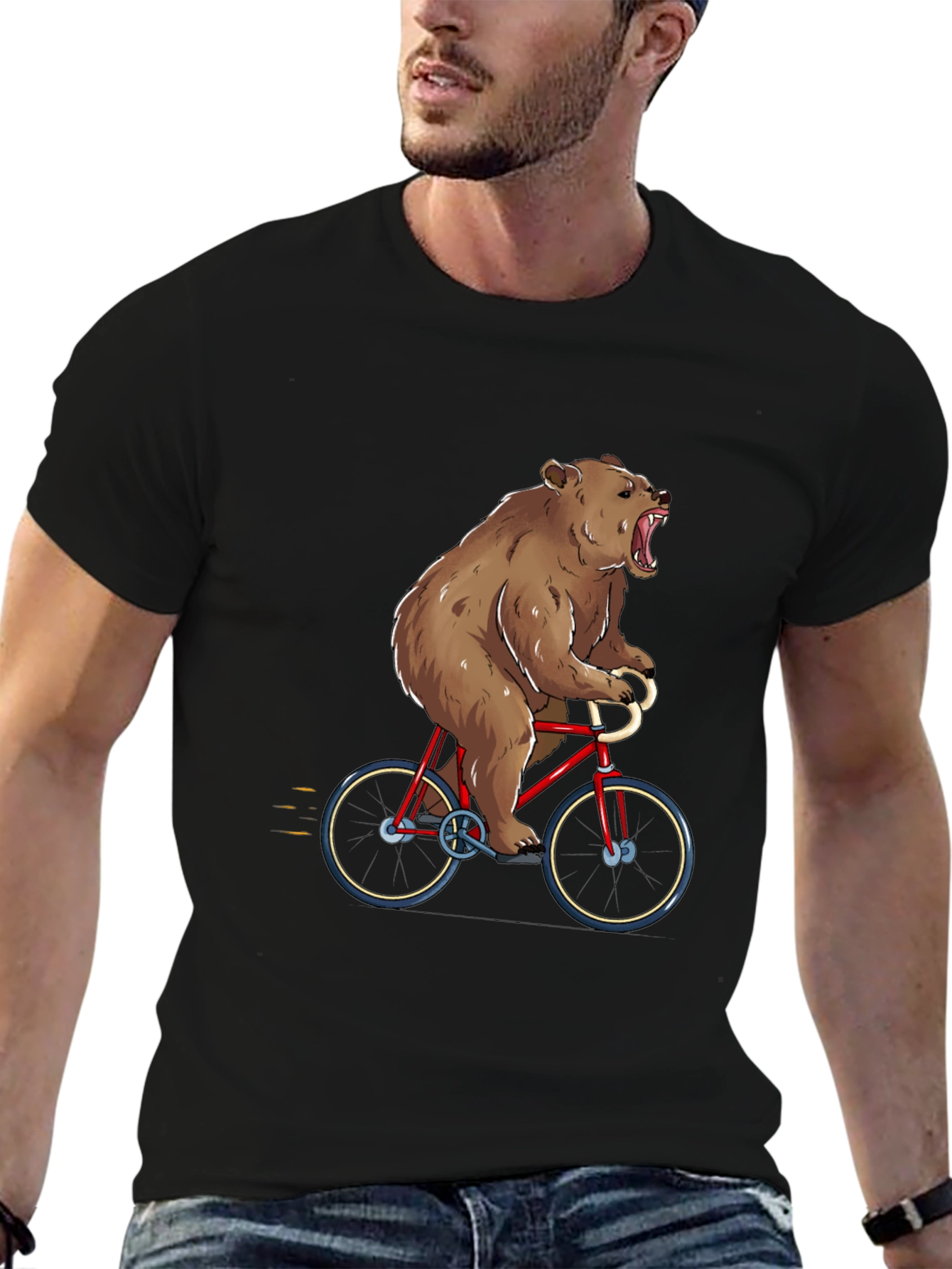 Bear on Bike Graphic Tee - Funny Animal T-Shirt