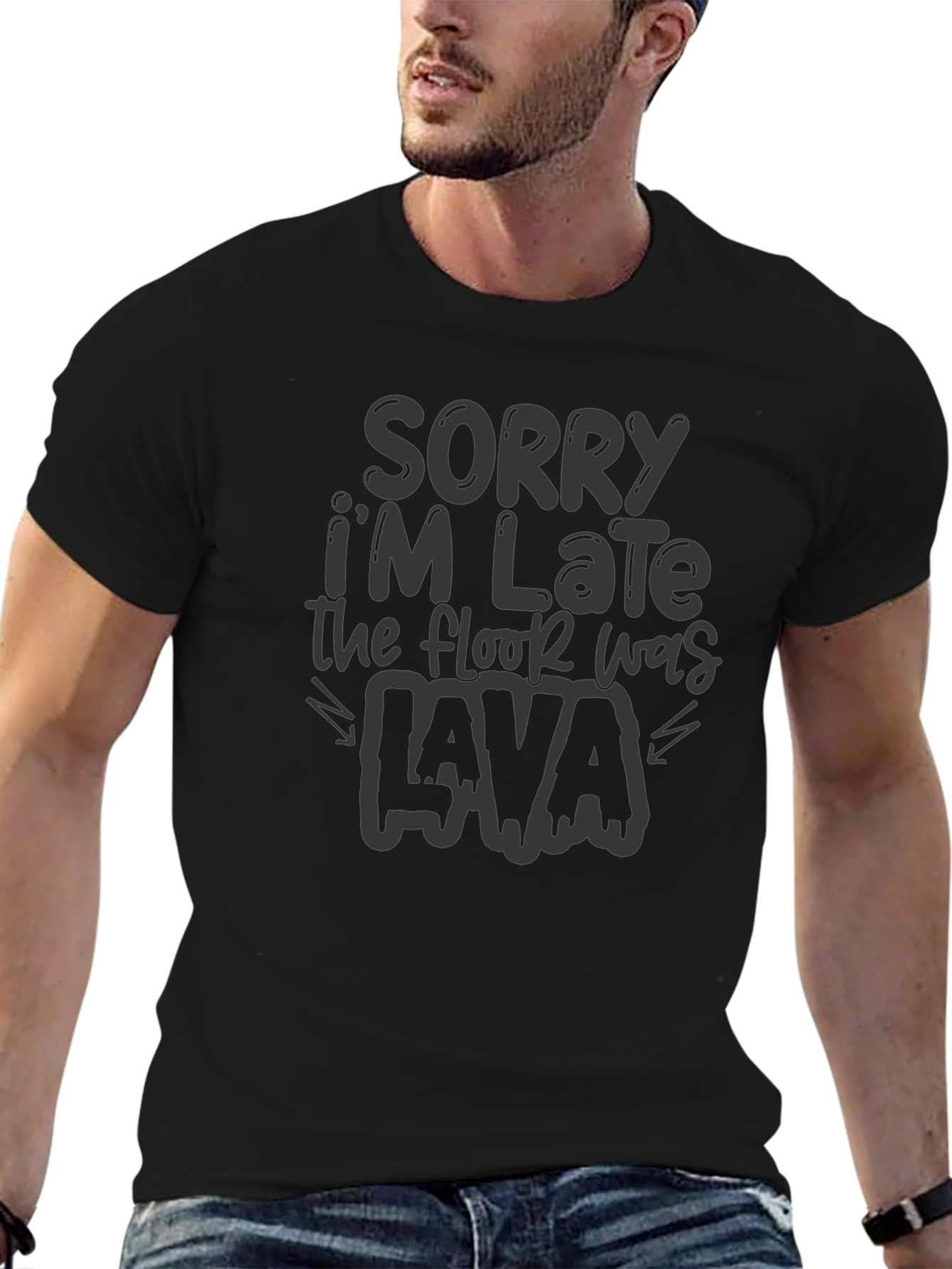 Sorry Im Late Lava Black Graphic Tee