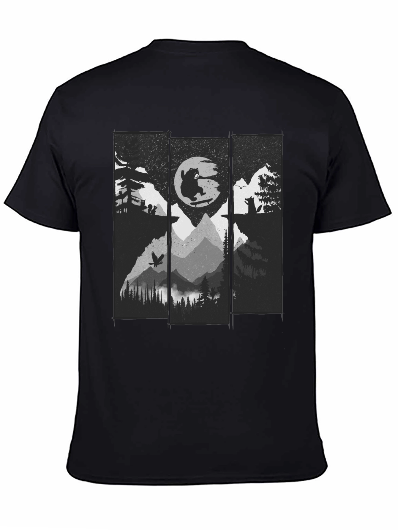 Nature Skateboard Bear Graphic Tee - Black