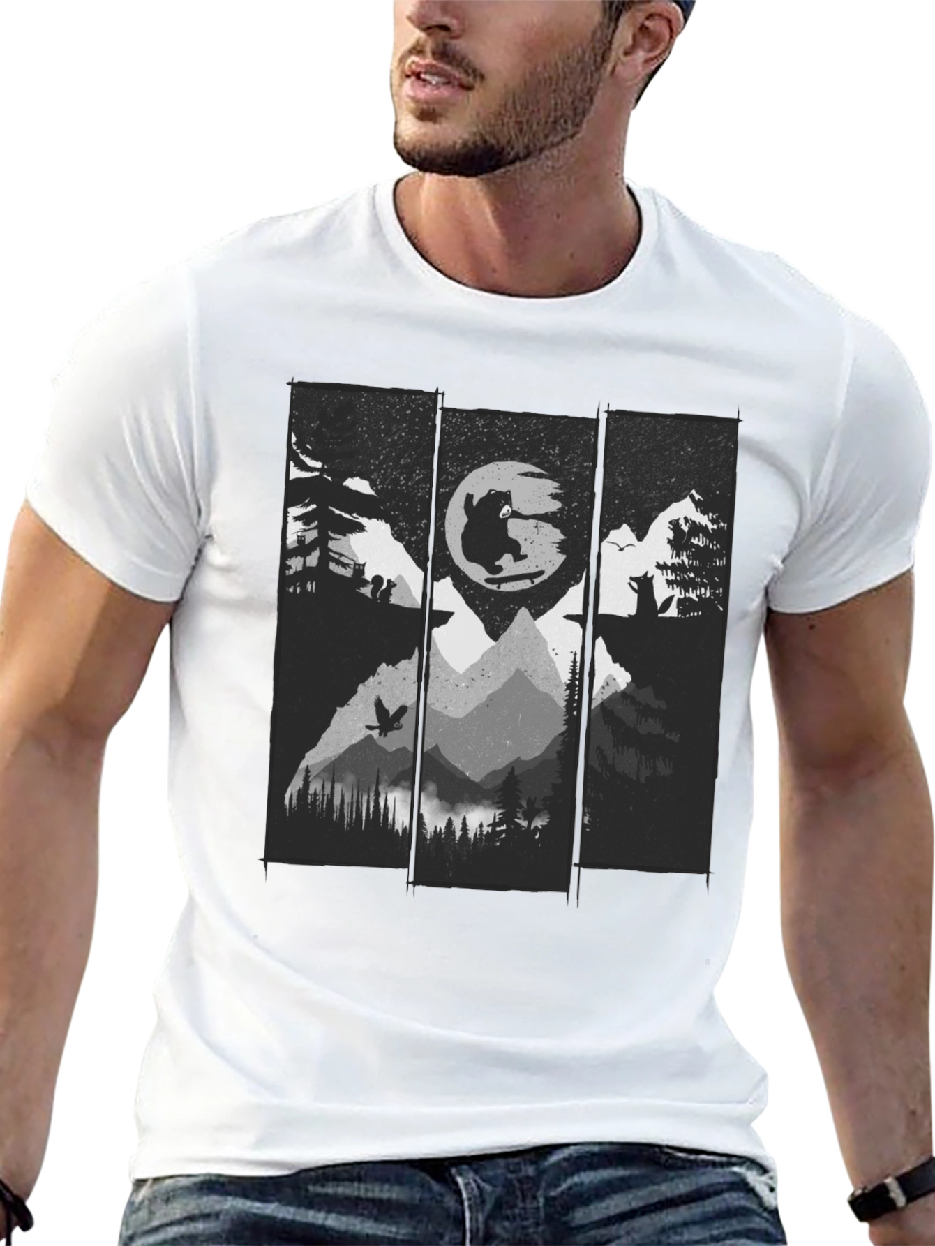 Nature Skateboard Bear Graphic Tee - Black