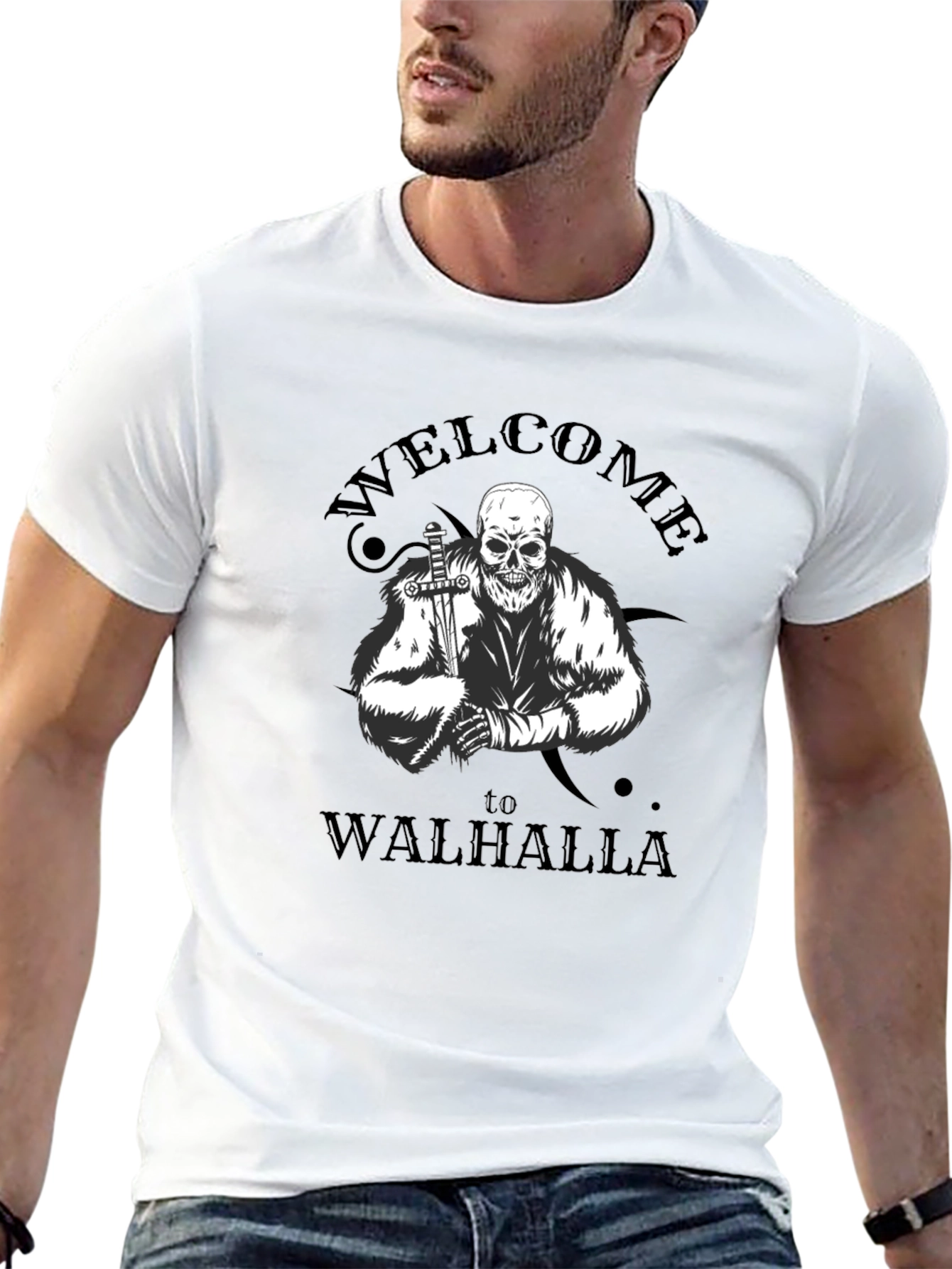 Welcome to Walhalla T-Shirt Skull Viking Style