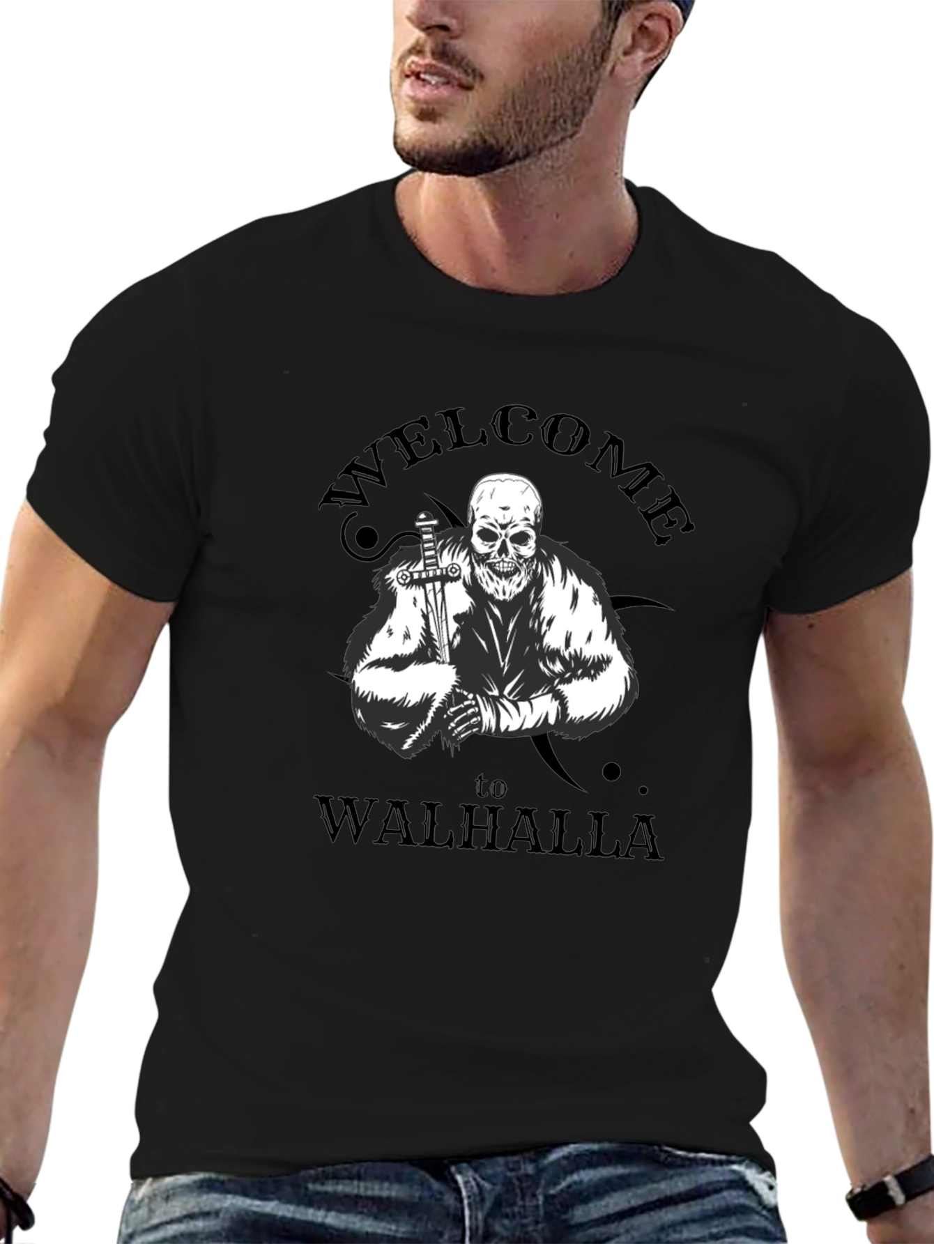 Welcome to Walhalla T-Shirt Skull Viking Style